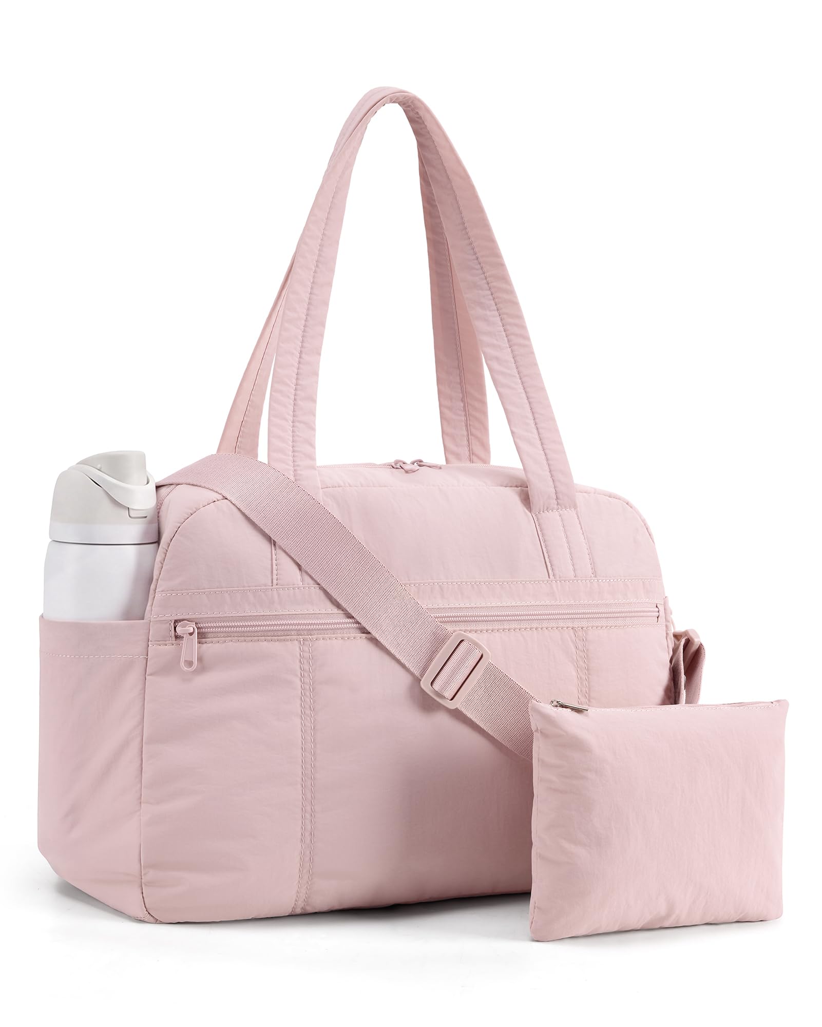 LIGHT FLIGHT Women's Gym Bag 24L Travel Bag with Small Makeup Pouch Lightweight Sports Bag Underseat Cabin Bag Carry on for EasyJet Ryanair Waterproof Weekend Overnight Handbag Pink