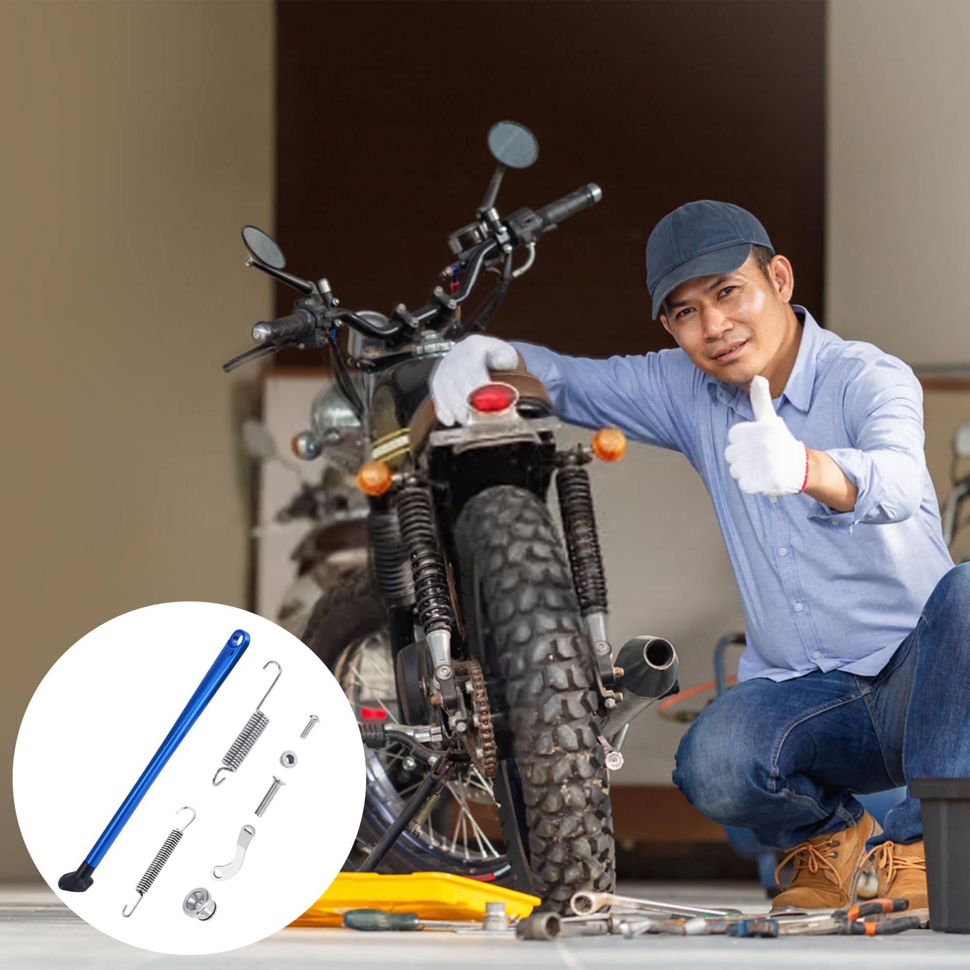 Tunejoy Cavalletto Laterale di Moto di Alluminio Supporto Laterale di Moto di Cross con Portamolle per Pit Dirt Pocket Bike ATV Crf Klx 125cc 150cc 43cm Blu