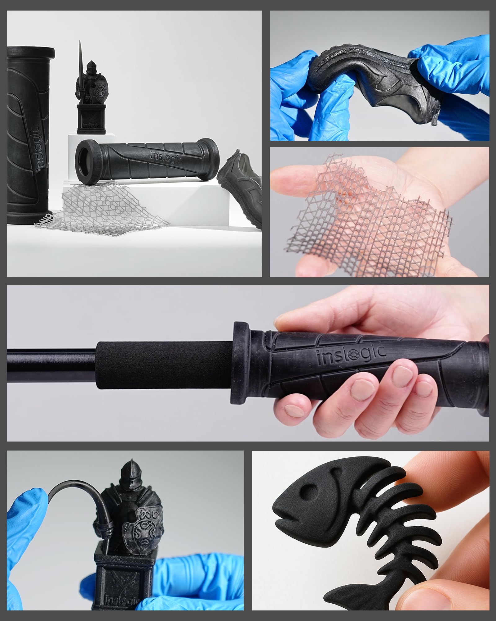 Inslogic Résine 3D flexible 70A Résine souple & non cassante pour objets flexibles, durcissement UV rapide 405 nm, 1kg Noir