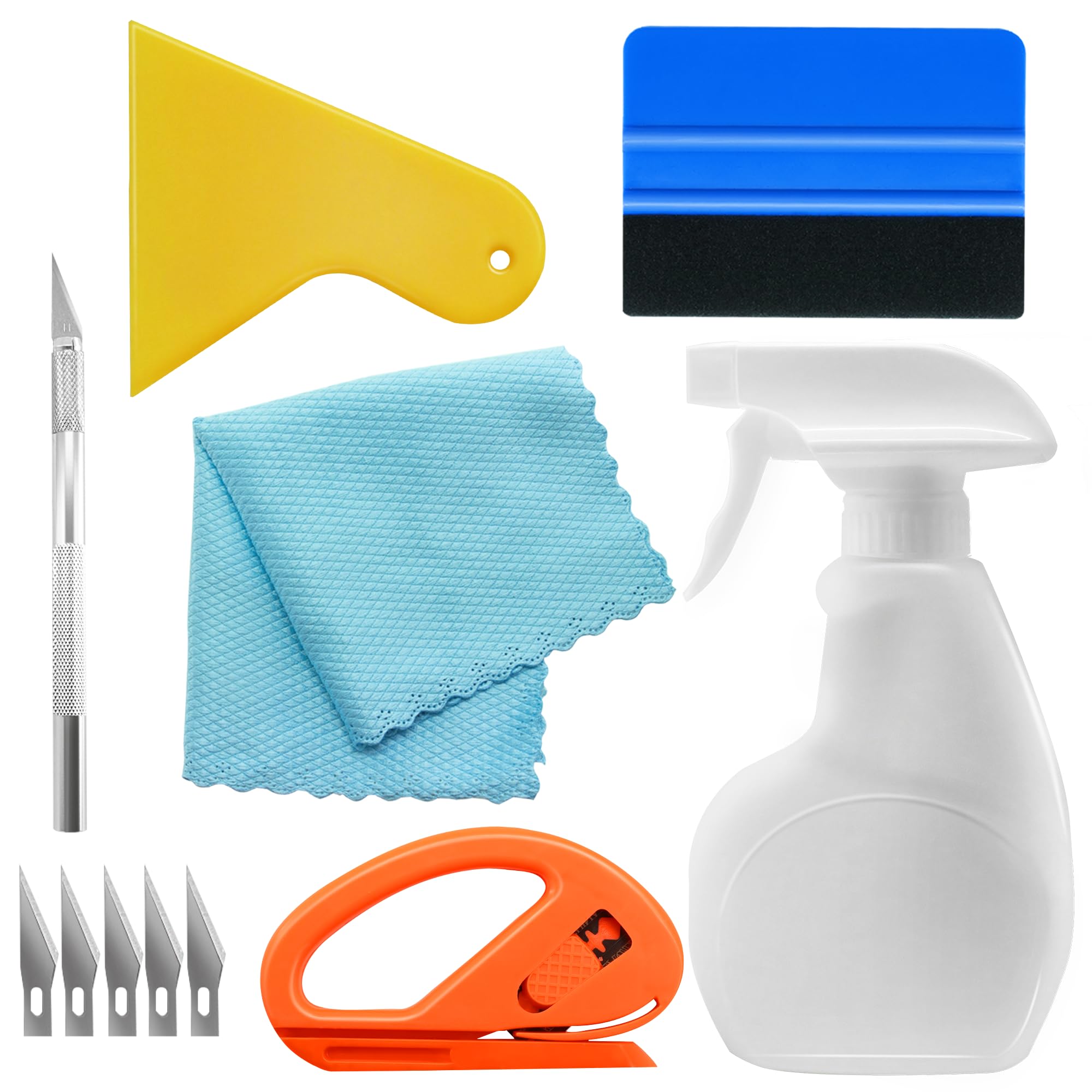 6 Pcs Window Tint Tools Kit, Film for Cars, Application Kit Include Spray Bottle, Felt Squeegee, Carving Knife, Vinyl Cutter, Squeegee Car Wrapping (US-GEL-AP-016)