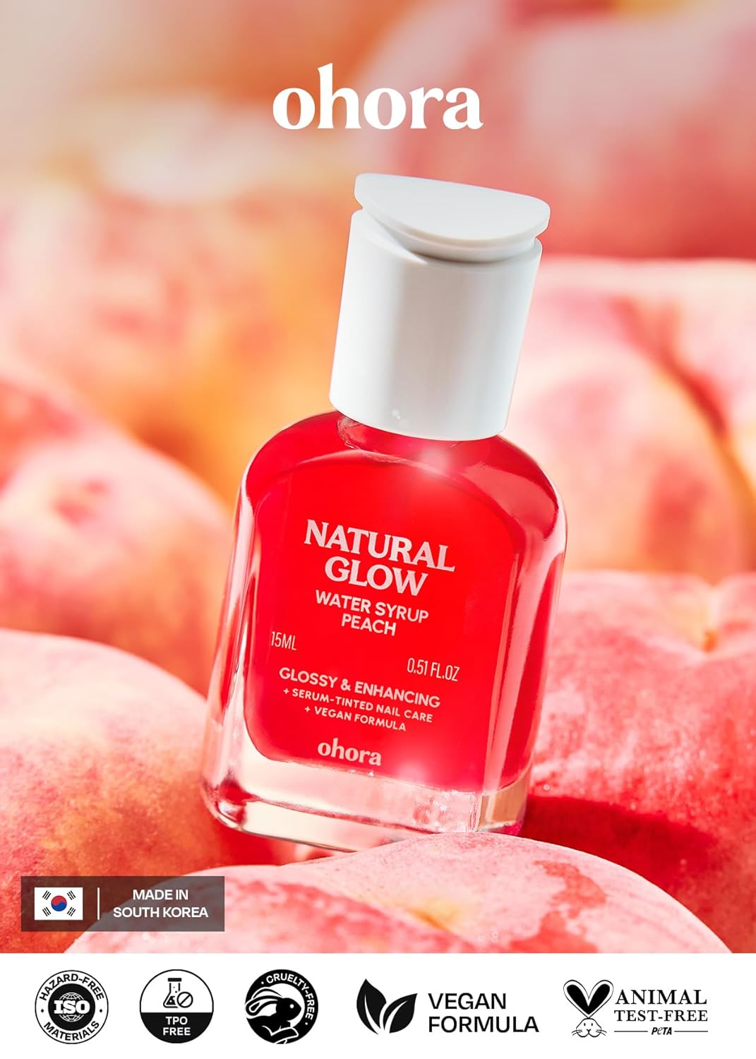 ohora Natural Glow Syrup Nail Strengthener Set (Peach & Cherry Blossom & Taro) - Professional Salon-Quality Nail Care