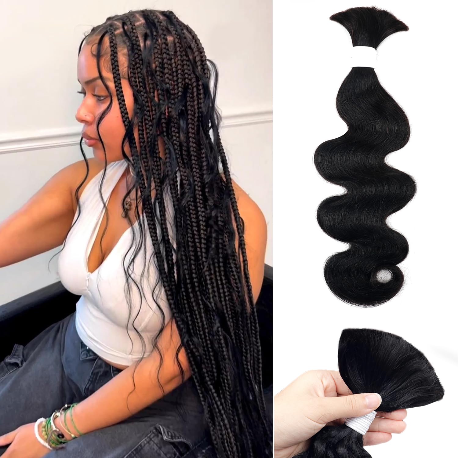 Liqusee Human Braiding Hair 100g One Bundle/Pack 22 Inch Natural Black Body Wave Curly Bulk Human Hair for Braiding No Weft 100% Unprocessed Brazilian