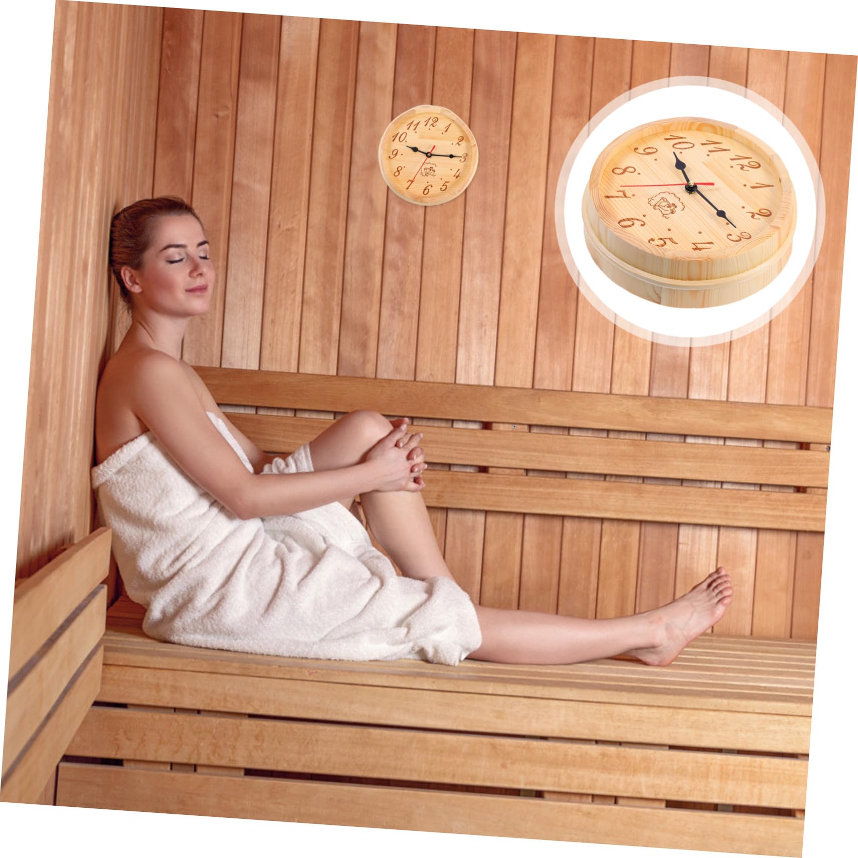 DOITOOL Sauna Uhr Wandhängend Feuchtigkeitsbeständig Uhr für Sauna und Yoga Schlafzimmer Dekorative Holz Wanduhr