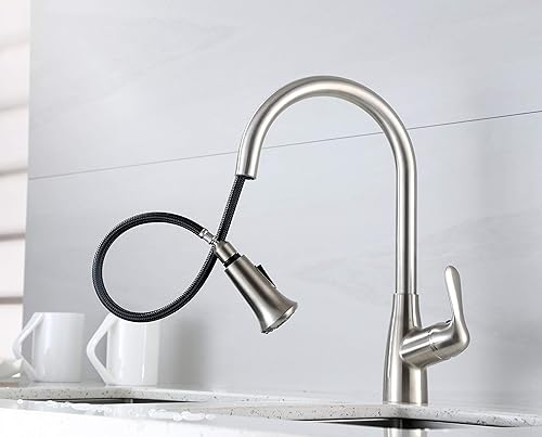 Miniatura 7 de Llave de fregadero la cocina de una sola asa desplegable, F-058-SS