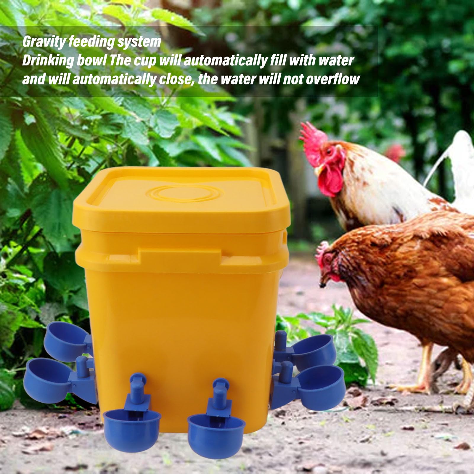 Bebedero automático para Pollos, Equipo para Beber Aves de Corral, de riego por Gravedad con Barril de Mano de 12 litros para Pollo, Pato, Ganso, plástico Duradero, 8 tazones (Cubo + Cuenco Pájaro
