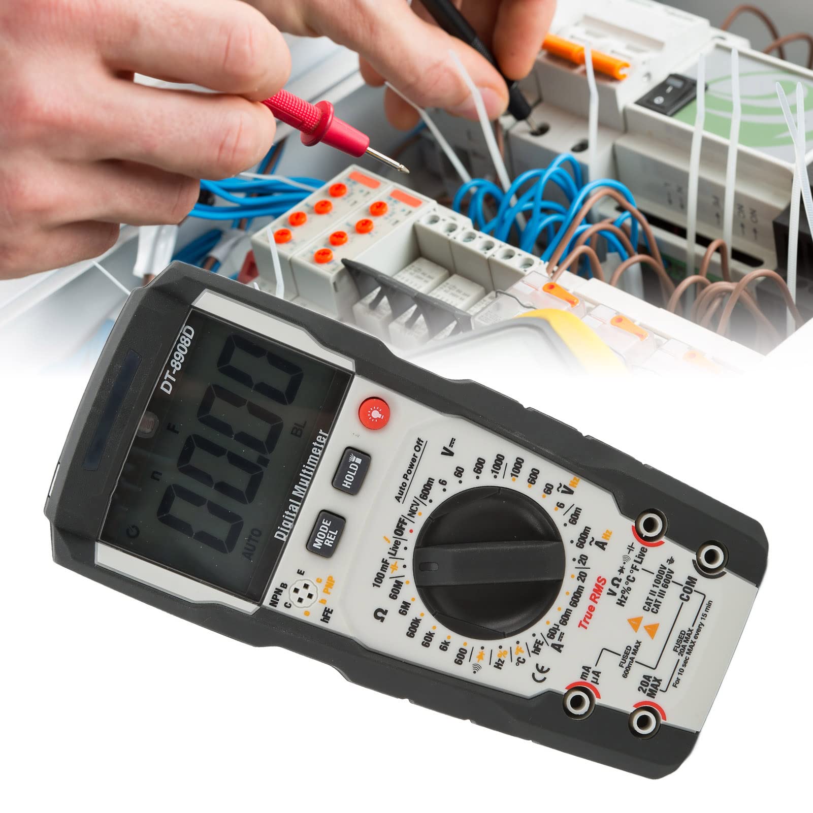 Multímetro Digital DT 8908D con Pantalla LCD Grande IP67 para Ingenieros Electricistas Uso Doméstico