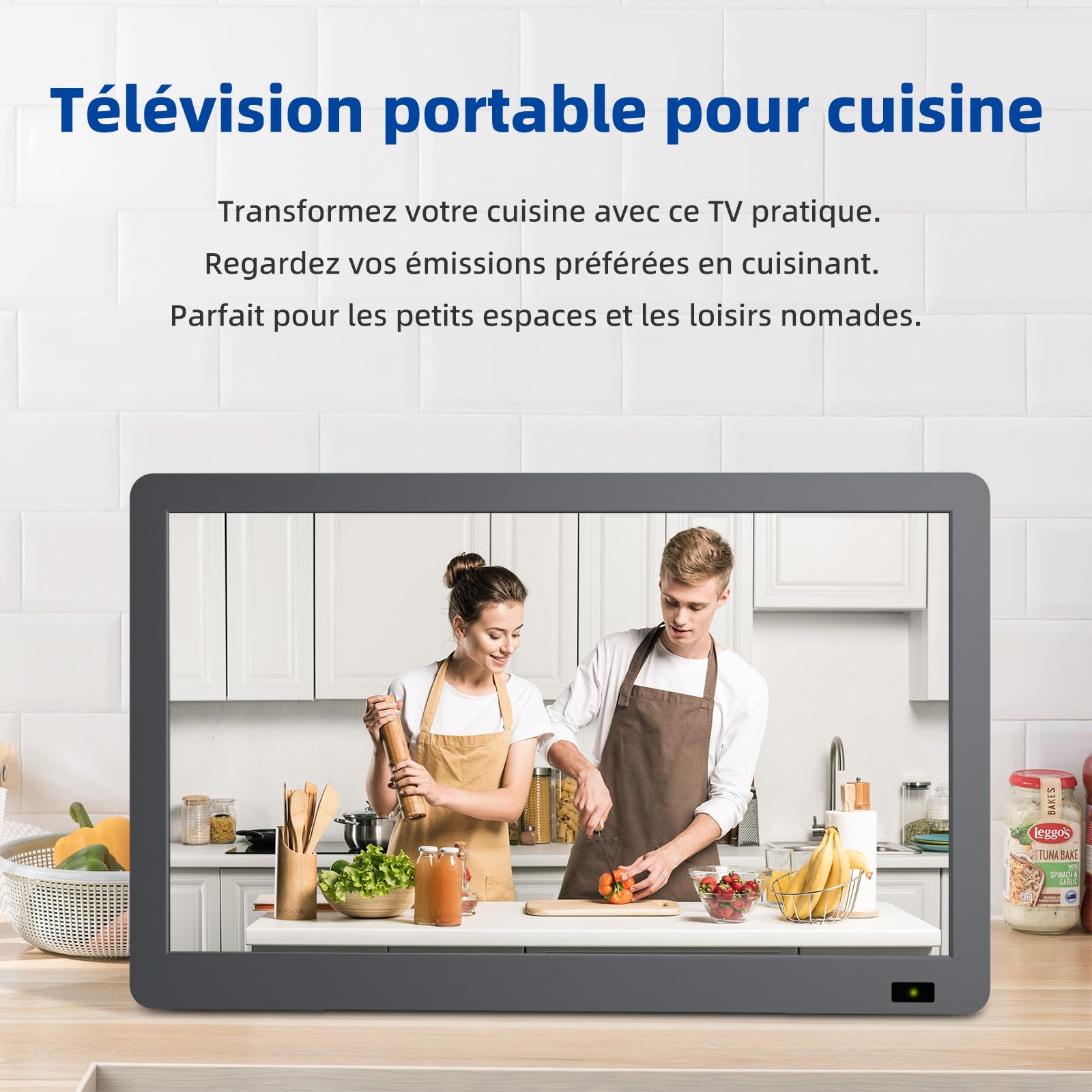 Desobry Téléviseur Portable 14.3 Pouces avec antenne, Petit téléviseur Portable avec Tuner DVB-T2, Mini téléviseur LCD Qui Peut être rechargé avec des Piles
