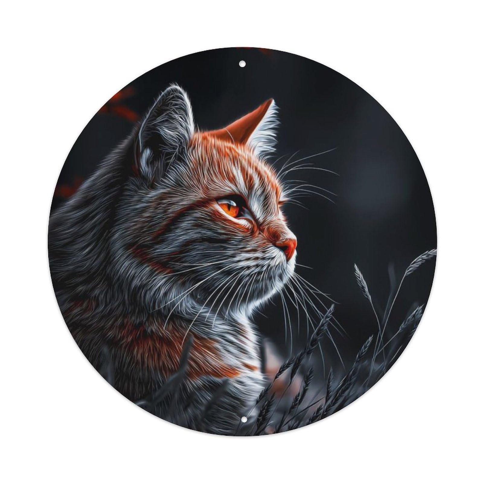 Animal Cat Mysterious Dark Moody Red Accent Vintage Metal Tin Sign Plaque Wall Decor for Cafe, Club Bar, Office, Garden Metal Poster 8x8Inch