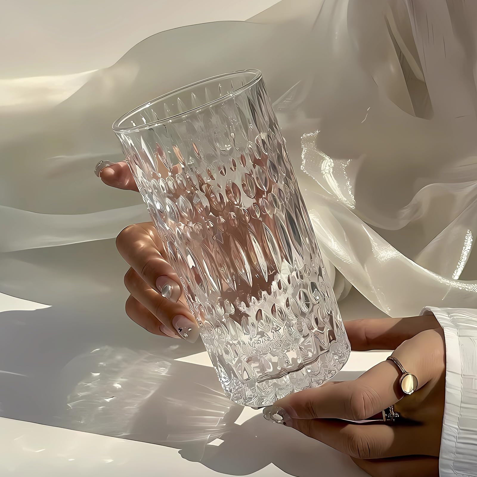 Ework4U 2 Stück Boho Eiskaffee Gläser Tassen, 414 ml dickes Trinkglas-Set, Gläser für Eis-Latte, Cocktailgläser, Glas für Milch, Fruchtsaft, ideal für Wasser, Limonade, Tee, Geschenk