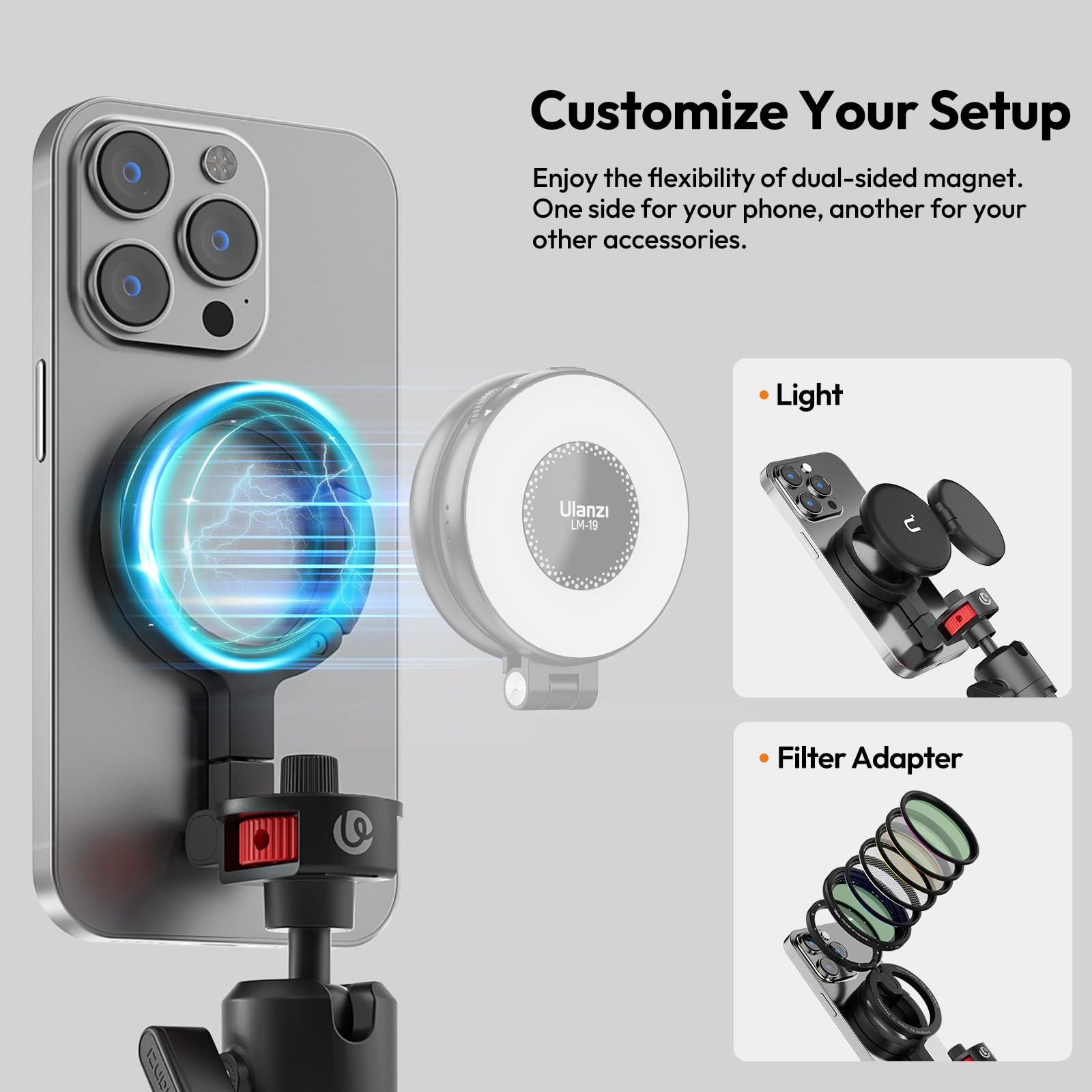 ULANZI MT30 Trípode Magnético Flexible para iPhone con Rosca de 1/4", Minisoporte Flexible para Teléfono, Minitrípode Octopus para Fotos Creativas y Grabación de Vídeo, Compatible con Cámaras MagSafe