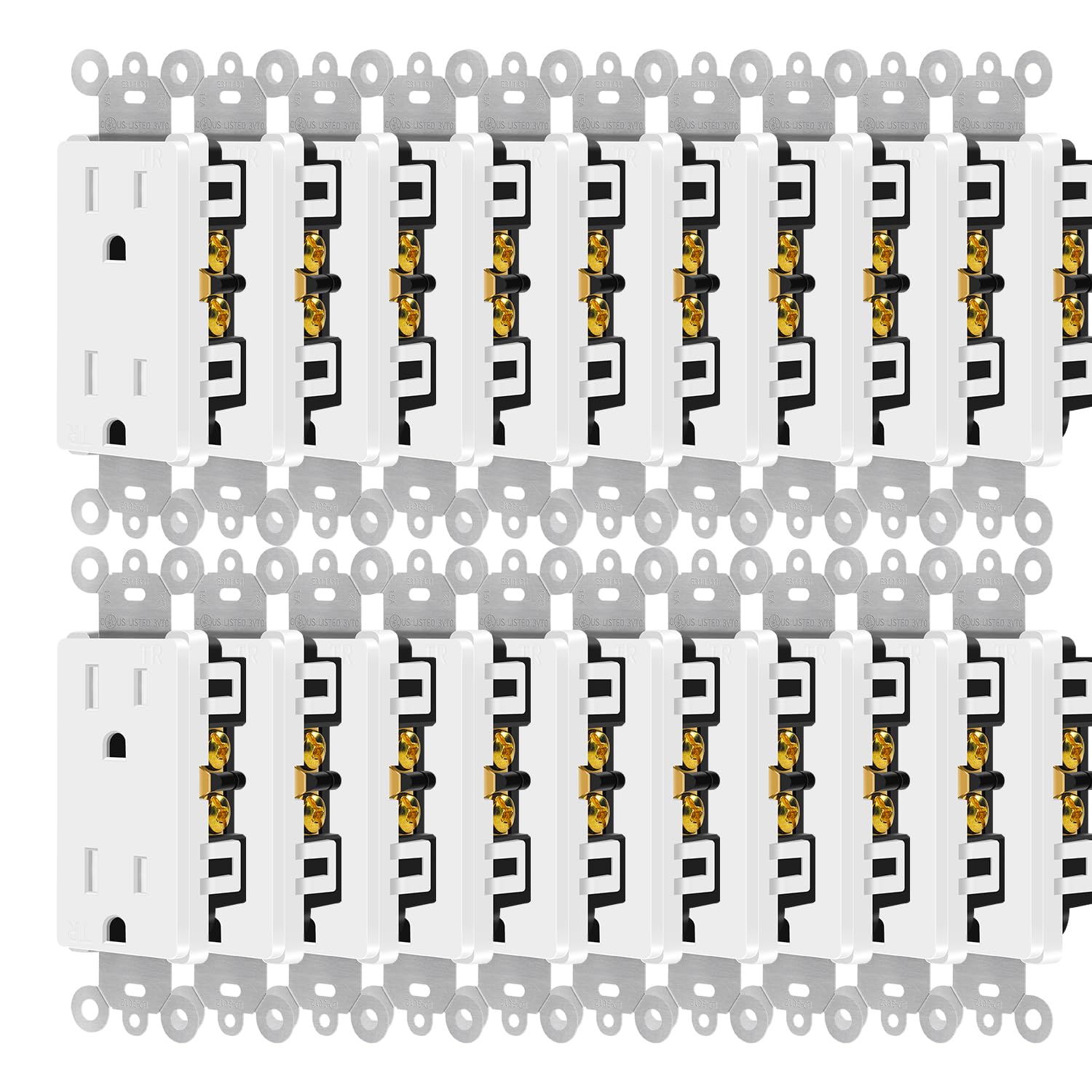 White Outlet,Greencycle 20 Pack 110V 15 Amp Tamper Resistant,Residential Commercial Grade,Ultra-Slim,Heavy Duty,Self Grounding,UL/Cul Listed