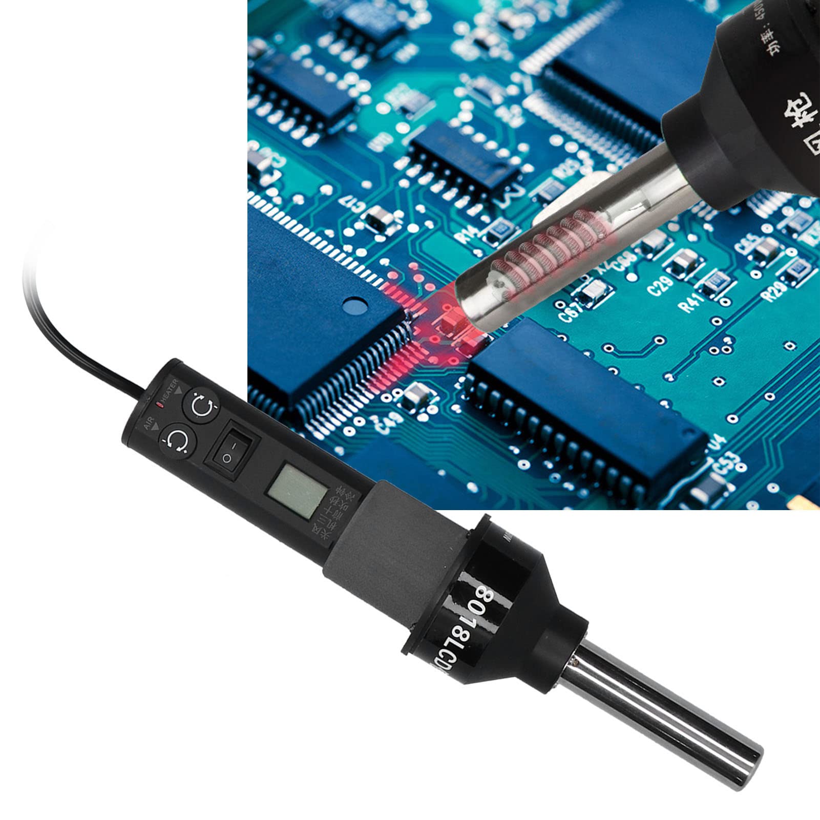Pistolet na gorącą wiatrówkę, Przenośna Opalarka 450 W, Przenośna Opalarka z Cyfrowym Wyświetlaczem LED, Elektronicznie Regulowana Temperatura Kontrolowana, Opalarki Elektryczne