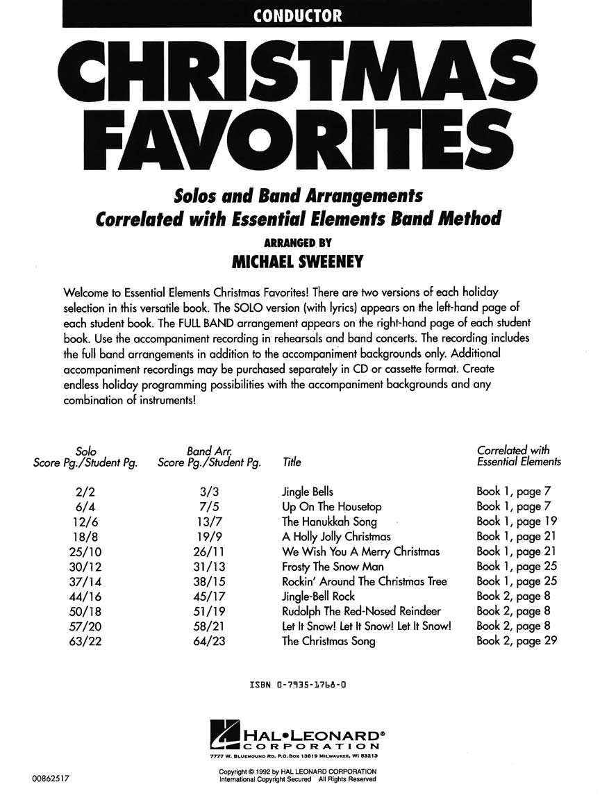 Essential Elements Christmas Favorites Conductor Book: Conductor Book with Online Audio (Essential Elements Band Method)