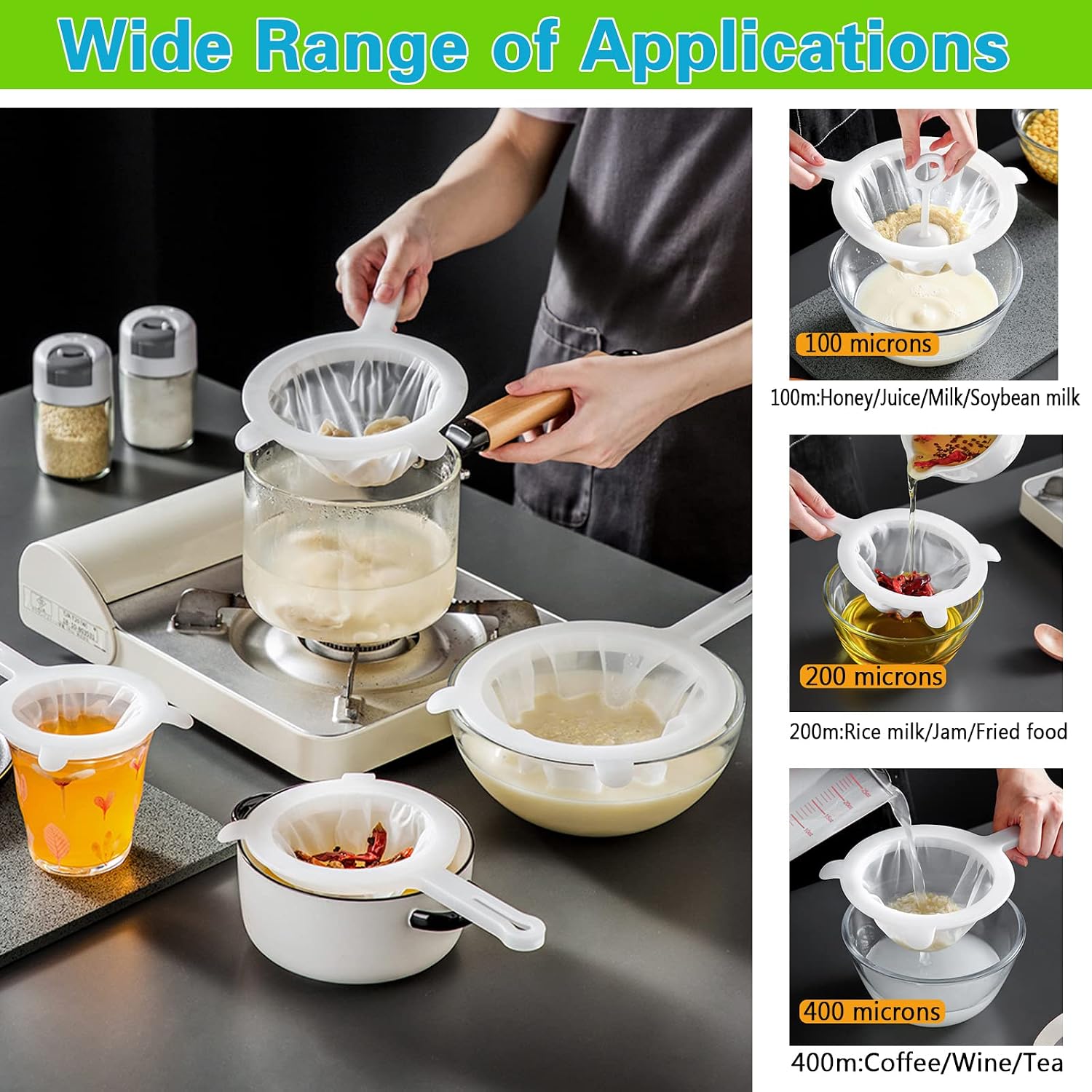 Kitchen Ultra-Fine Nylon Mesh Strainer Food Yogurt Mesh Sieve Plastic Mesh Colander with ​Handle Mini Brine Shrimp Separation Net for Filtering Juice Juice Milk Honey (100Mesh)