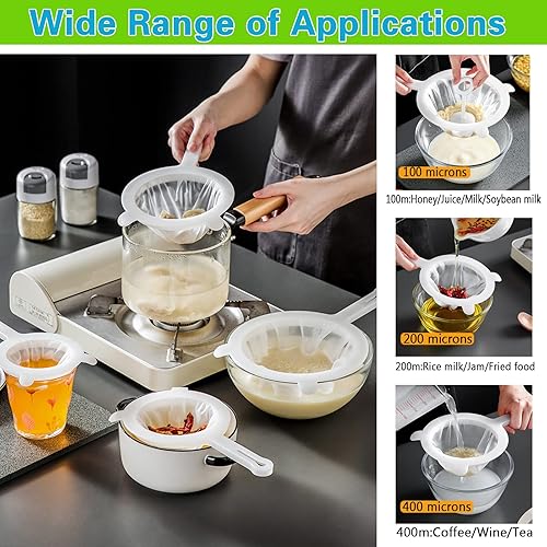 Miniatura 4 de Colador de malla de nailon ultrafino para cocina, colador de malla de yogur, colador de malla de plástico con asa, mini red de separación de