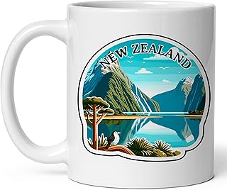 New Zealand Mug Women Men Ceramic Mugs Tea Coffee Cup with Handle Cute White - 11 oz Funny Novelty Nice Graphic Design Print for Kitchen ID44994