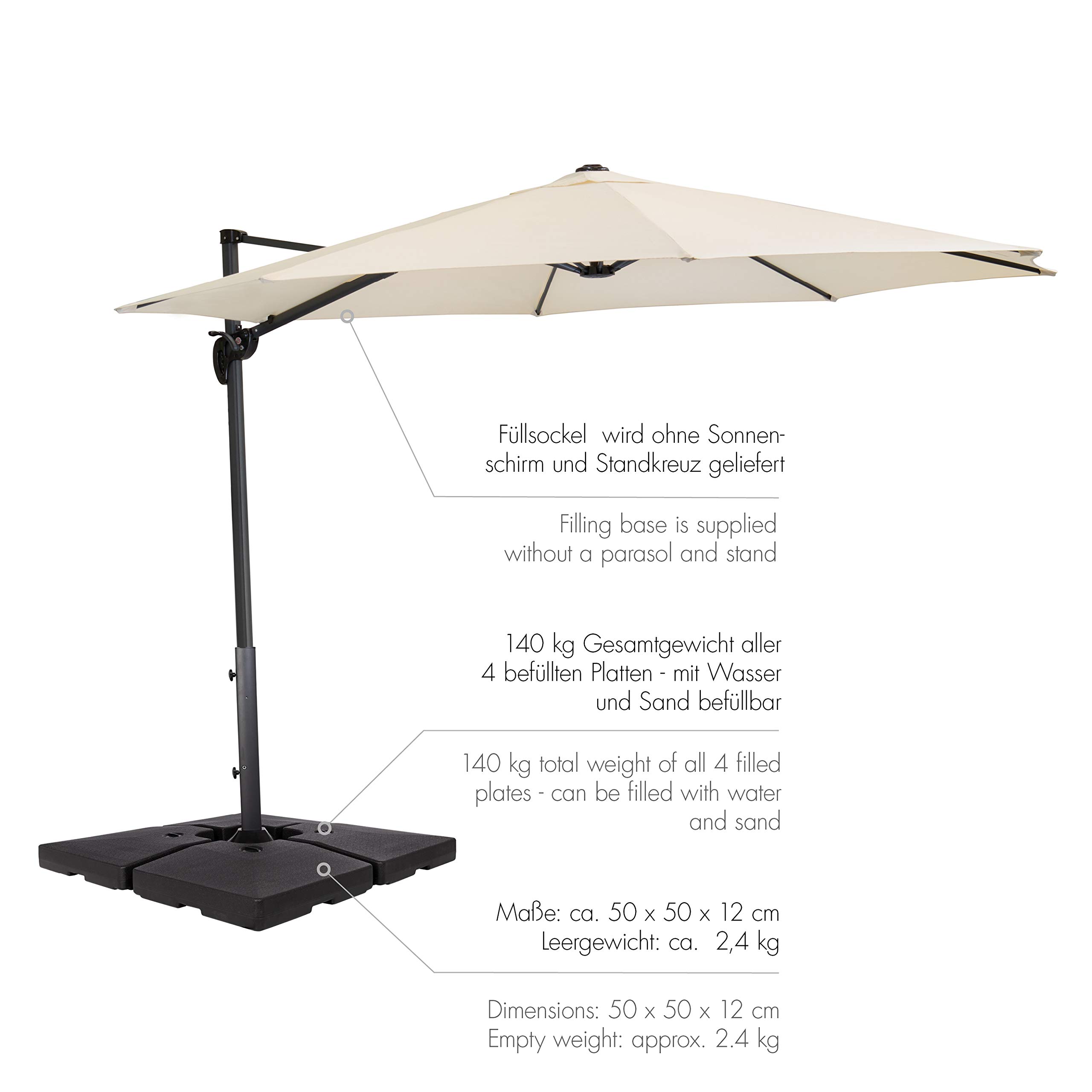 Doppler 4er Set Beschwerplatten füllbar 35 kg - Für Sonnenschirme - Mit Wasser oder Sand befüllbar - Für optimale Stabilität