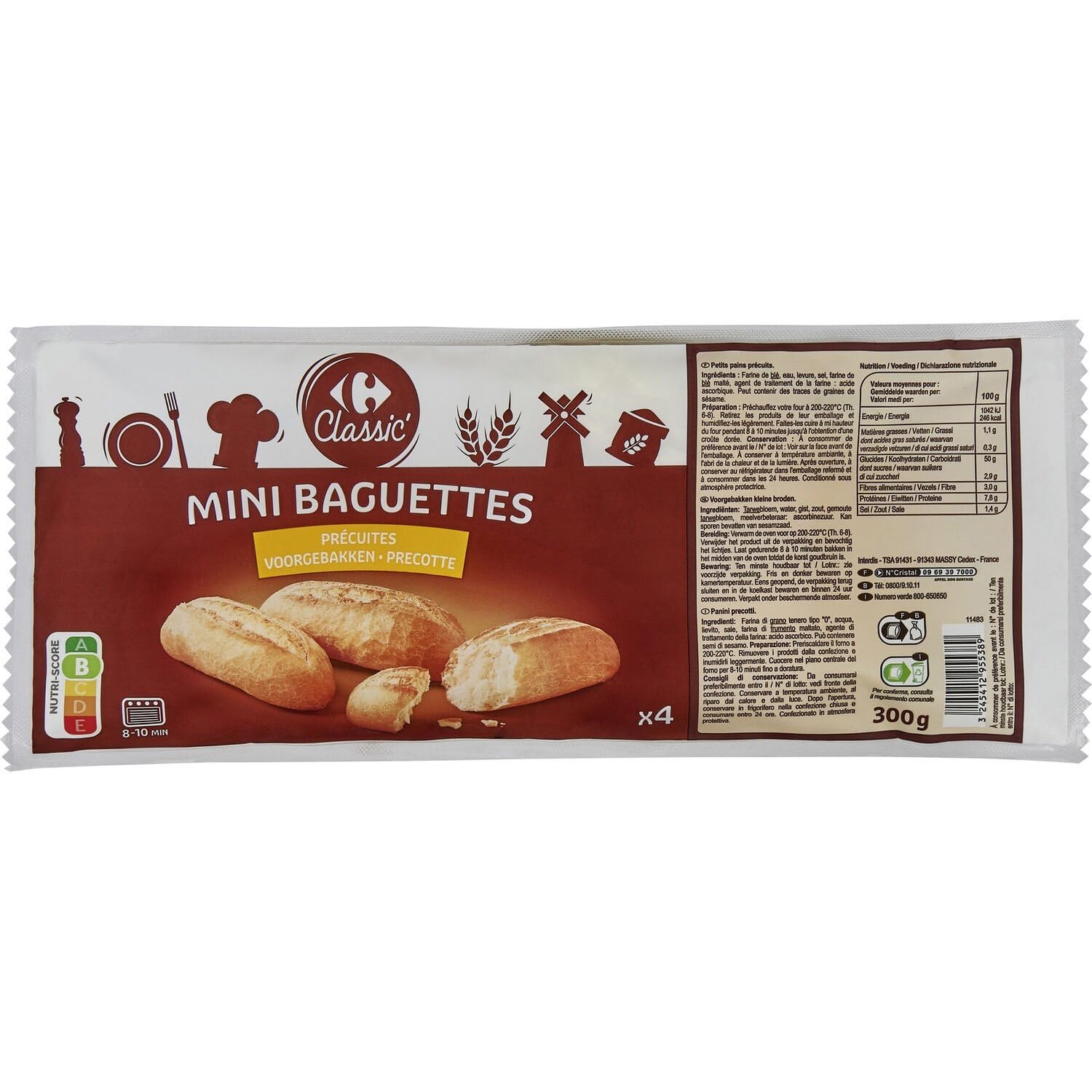 CARREFOUR CLASSIC' – Petits Pains Précuits Moelleux, Parfaits pour Repas Rapides (4x300g) - Le Lot De 6