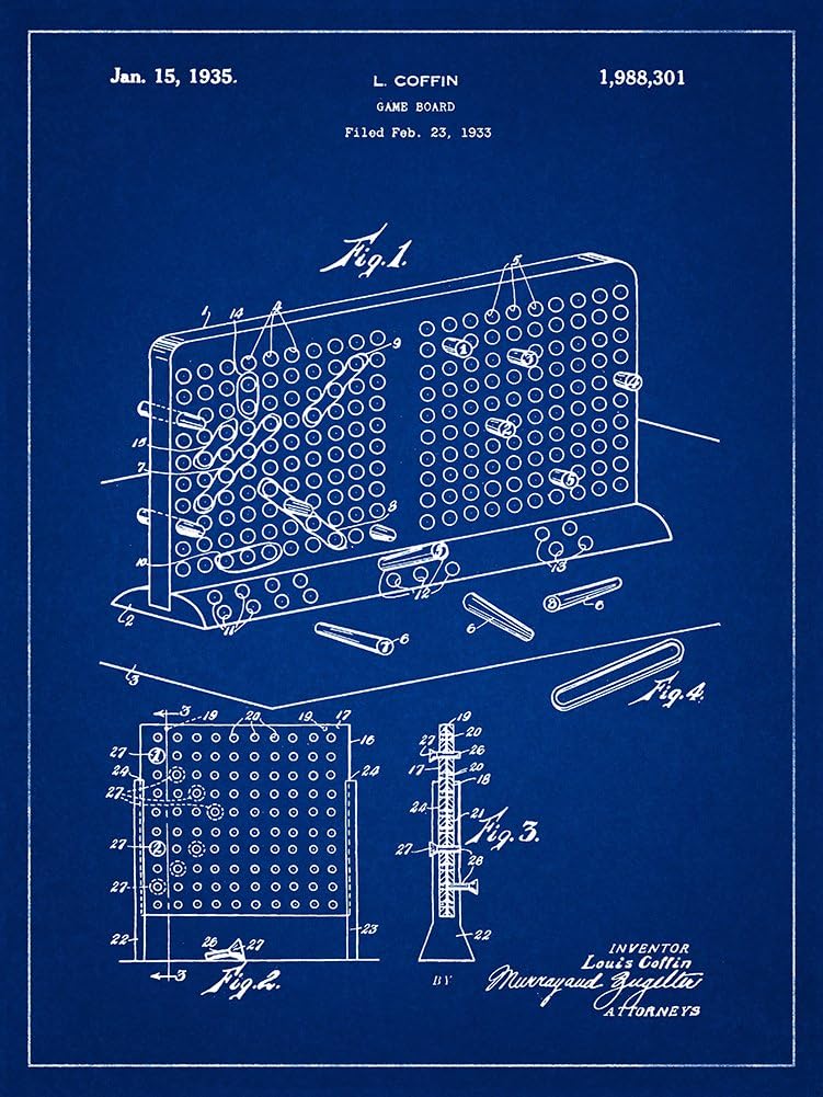 Battleship Game 1933 Patent Blueprint-Style Art Print - 12x16 inch