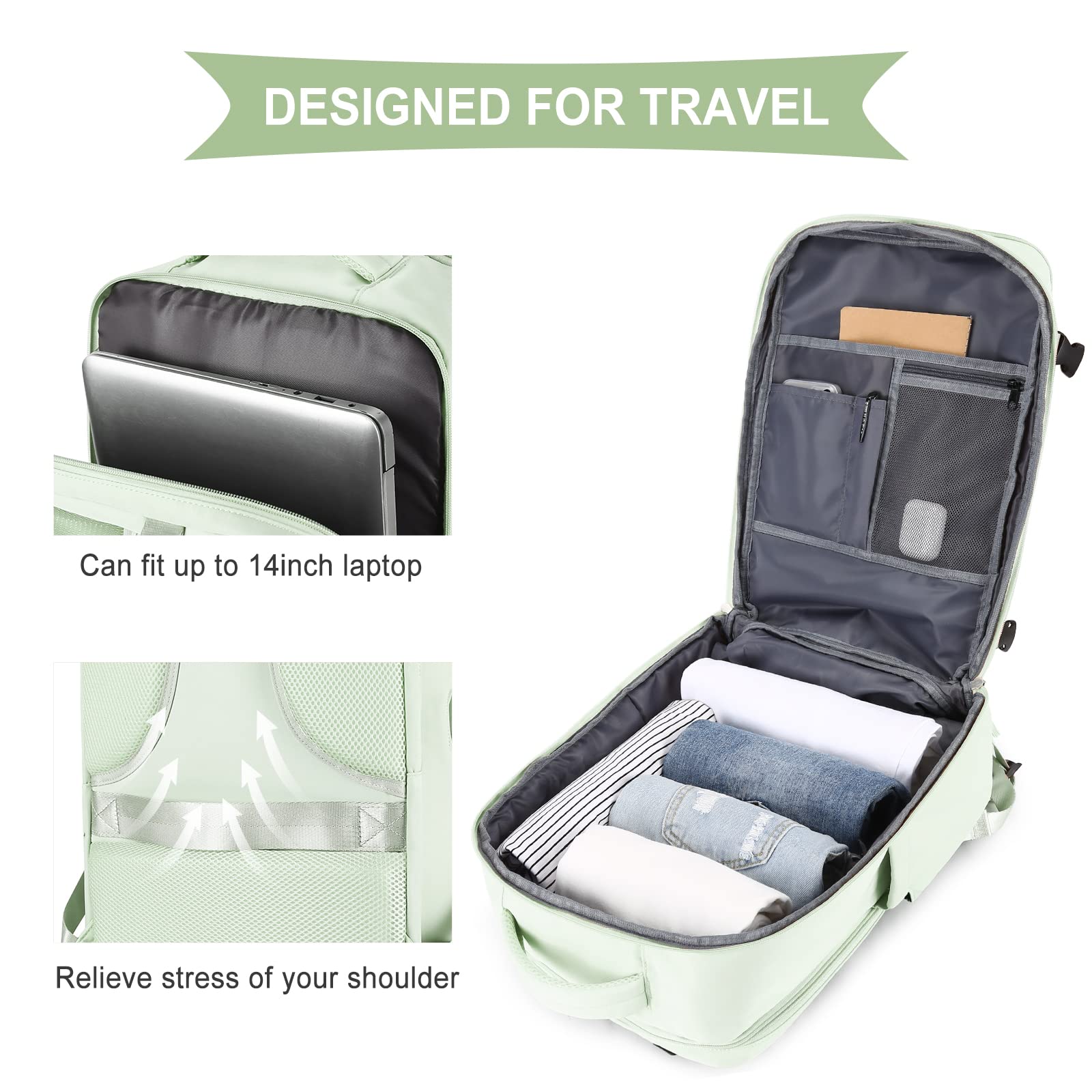SZLX Zaino da viaggio grande da donna da viaggio zaino da escursionismo sportivo da esterno impermeabile zaino da scuola casual laptop da 14 pollici con porta di ricarica USB scomparto per scarpe