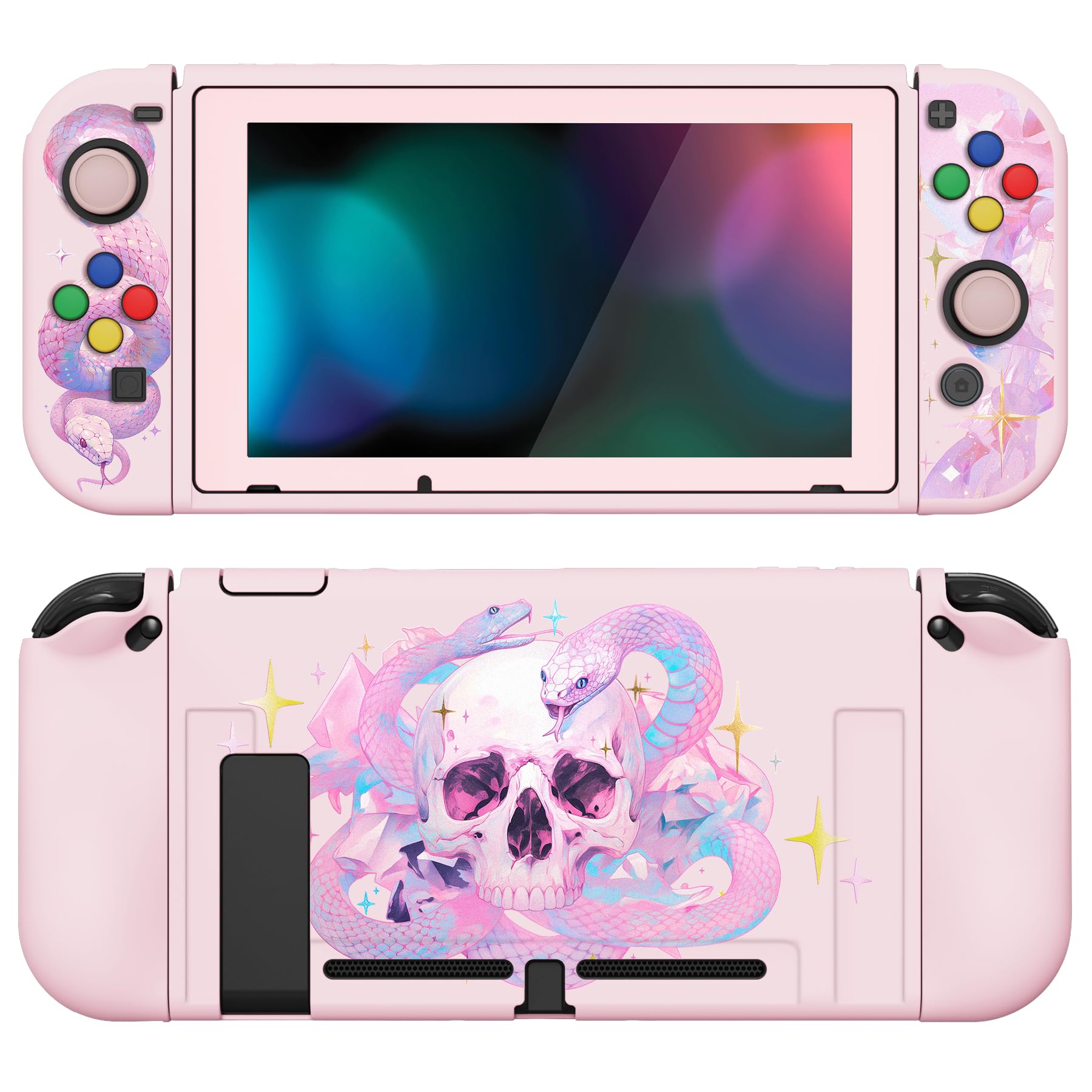 playvital ZealProtect - Custodia protettiva morbida per Nintendo Switch, con pellicola protettiva in vetro temperato, impugnature per pollice e tappi per pulsanti ABXY Direction, motivo celeste