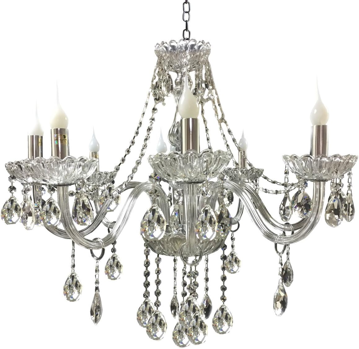 Royal Designs Modern Crystal Chandelier Ceiling Light Fixture, Chrome Brass Finish, 8 Arms