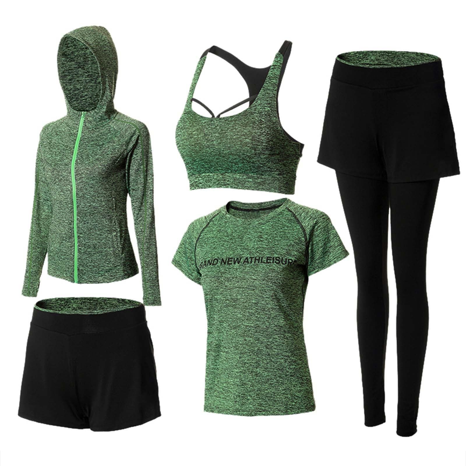 Chándal para mujer, ropa de yoga, traje de 5 unidades, ropa deportiva, traje de jogging, gimnasio, fitness, ropa de correr, ropa deportiva, ropa deportiva, traje de yoga