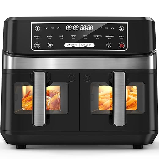 Air Fryer avec Double Compartiment, OQCSUAT 10L