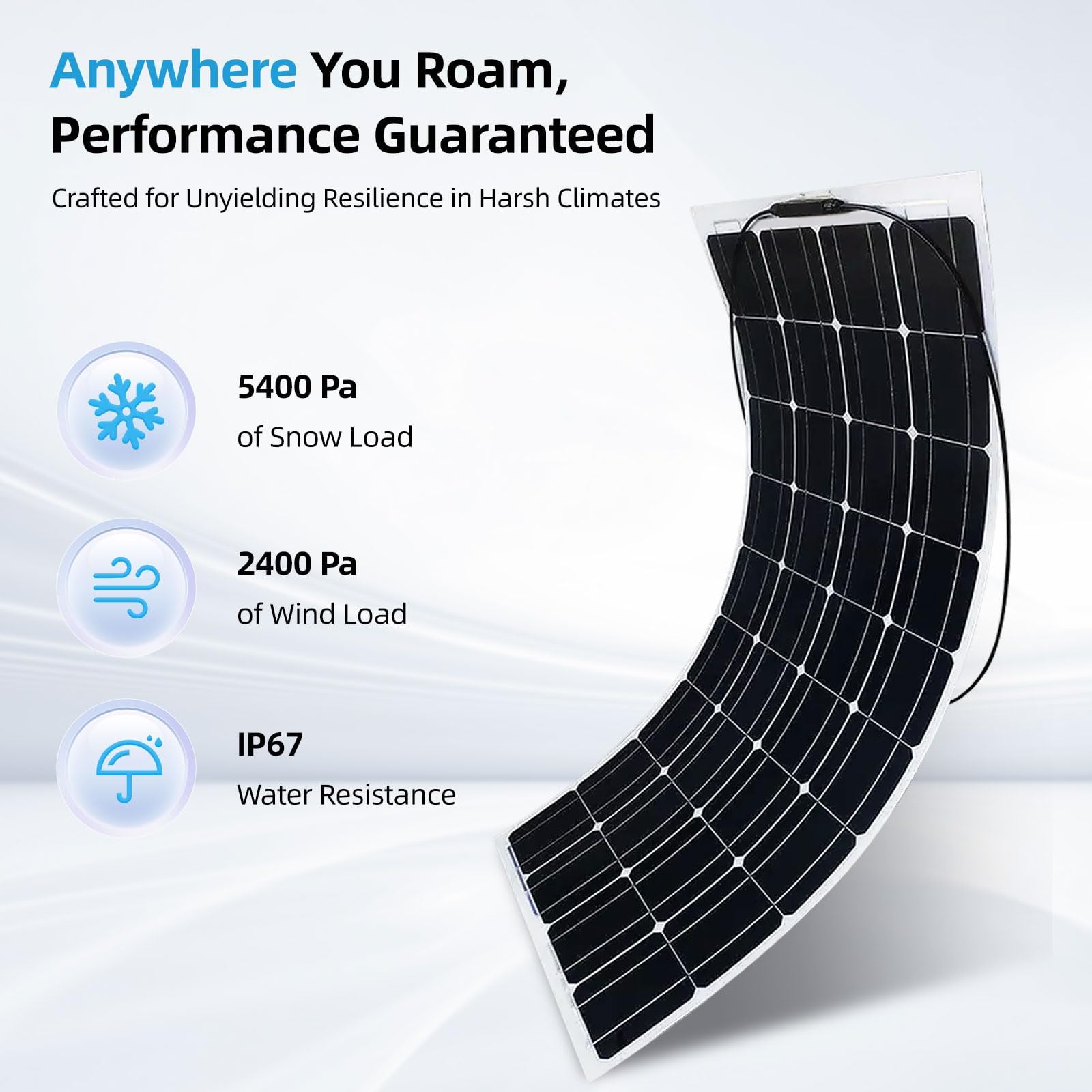 POWLAND Pannello solare flessibile da 100W, pannelli solari flessibili da 18V Pannello fotovoltaico mono flessibile per 12V Batterie, imbarcazioni, camper, cabine, furgoni, auto