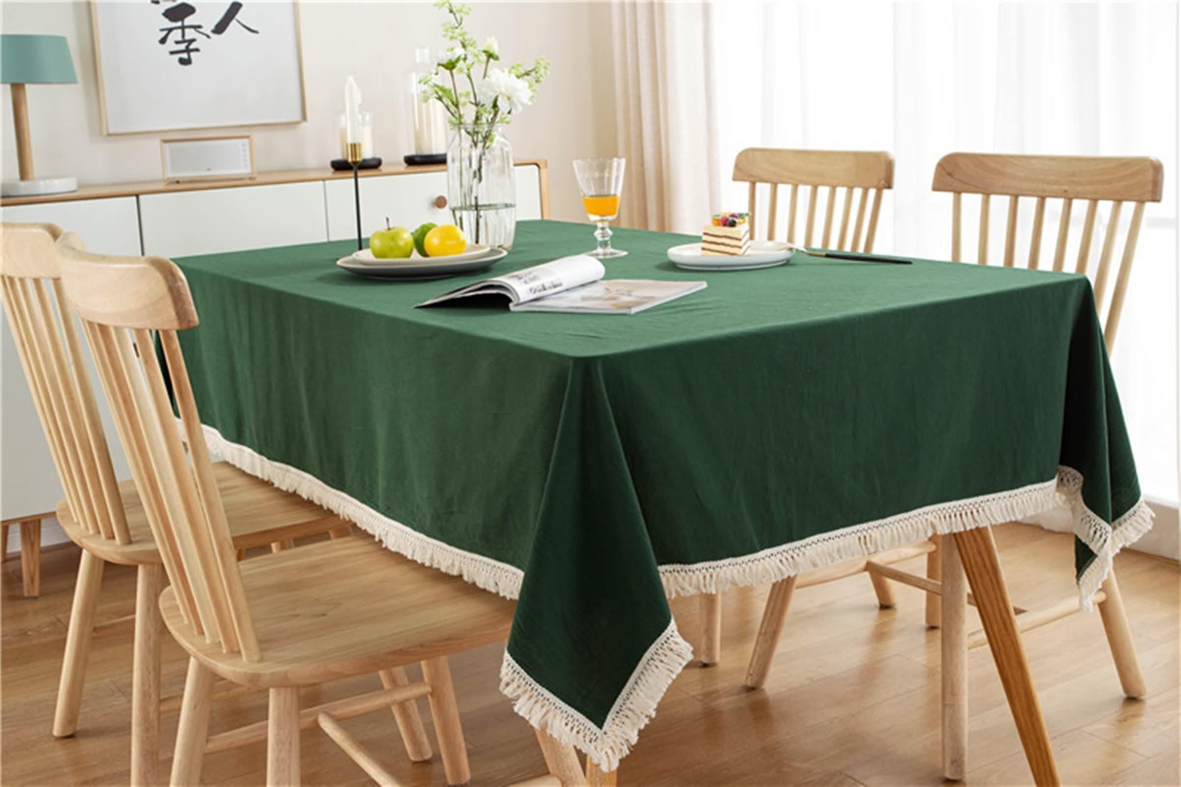 Tovaglia Cucina Cotone, Tovaglia Compleanno Verde Tinta Unita con Nappa Copritavolo 140X200CM per Festa Matrimonio