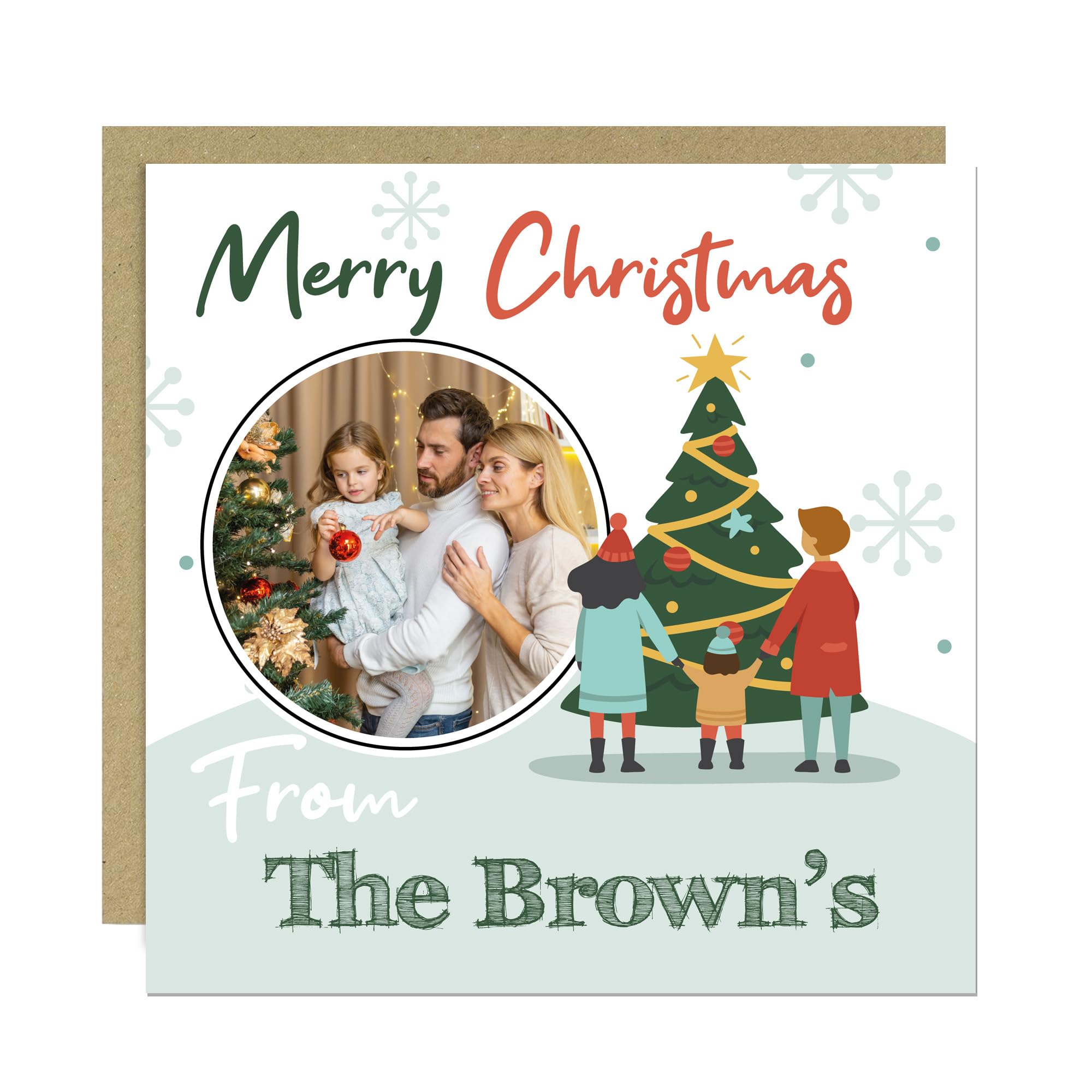 RED OCEAN Merry Christmas Personalised Greetings Card For Friends and Family Christmas Card For Him Her 145x145mm With Kraft Envelope Seasons Greetings Xmas