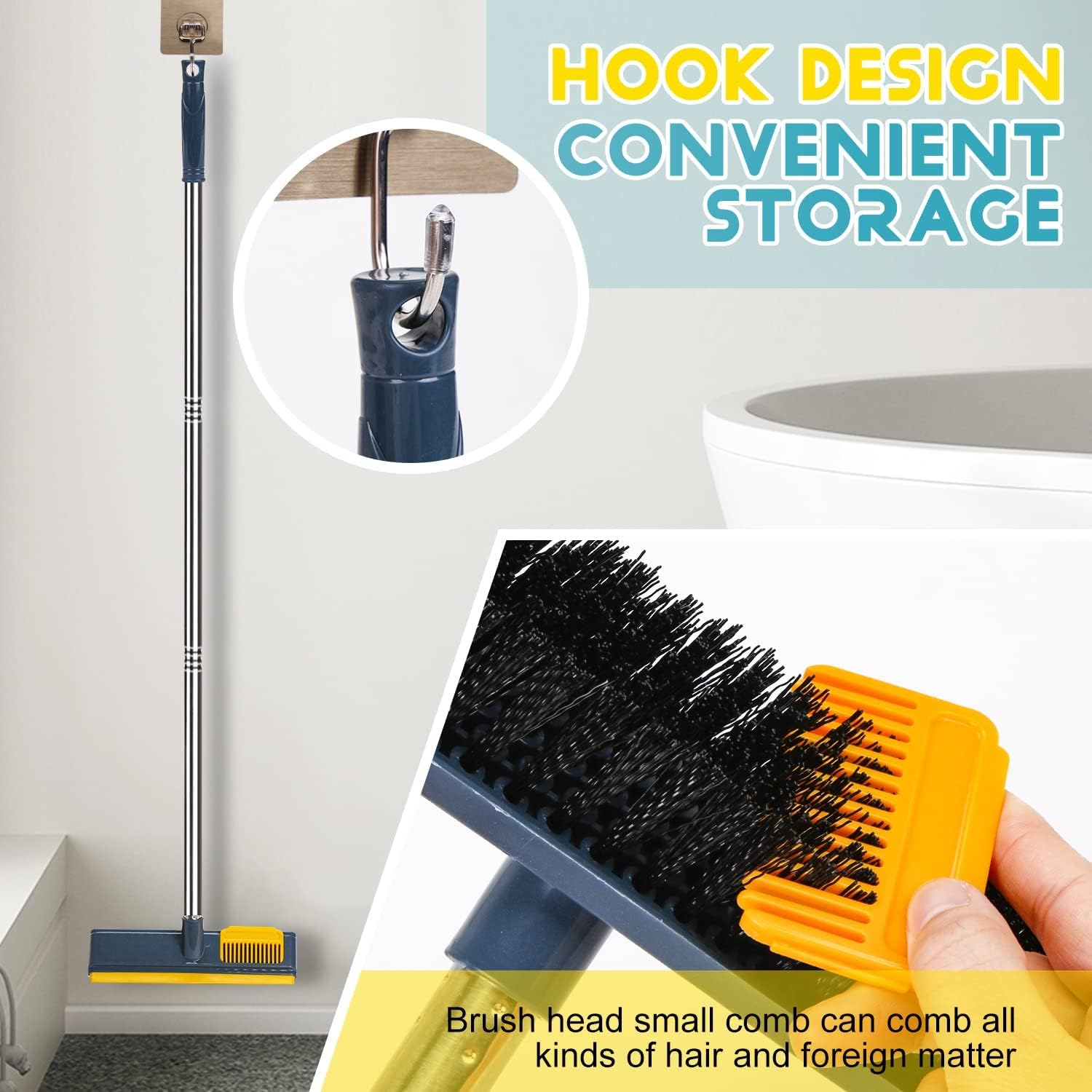 PN ONLINE ZONE Floor Scrub Brush with Comb Teetch and Squeegee, 44" Stiff Bristle Deck Brush, 2-in-1 Floor Scrubber Cleaning Grout Brush for Tile Bathroom Shower Patio and Kitchen 4