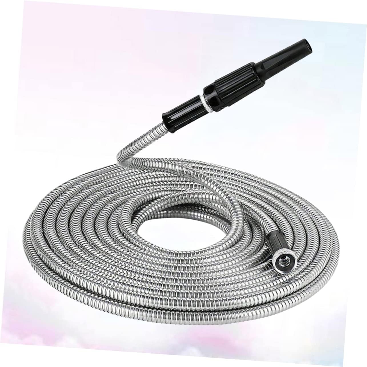 POPETPOP Stainless Steel Telescopic Garden Hose Durable Watering Hose with Spray Nozzle and Kink Design for Easy Outdoor Use and Versatile