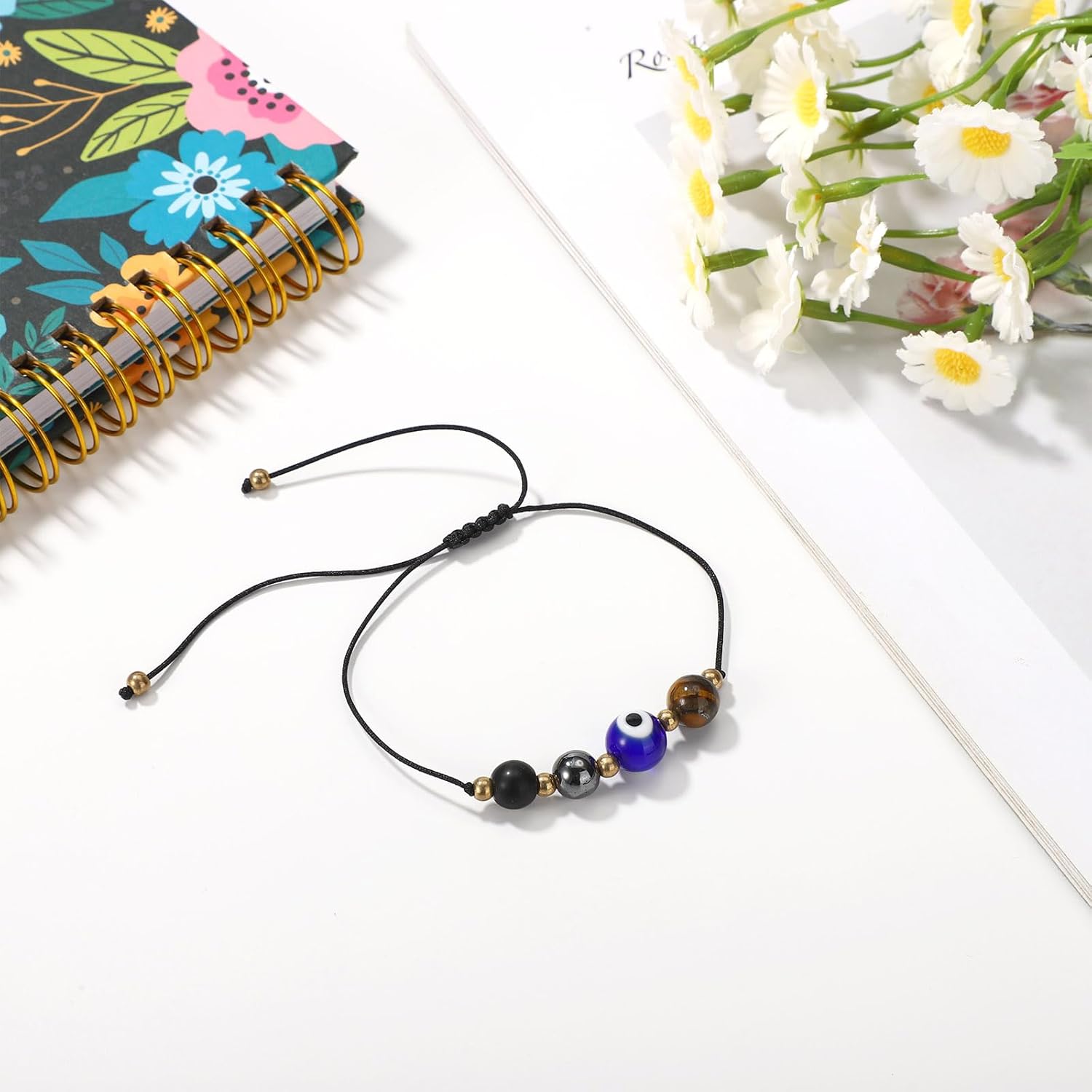 Triple Threat Protective Evil Eye Bracelet, Adjustable Spiritual Good Luck Charm Evil Eye Beaded Bracelet for Relief Women Men Birthday Anniversary Jewelry Gifts and Decorations - Image 3