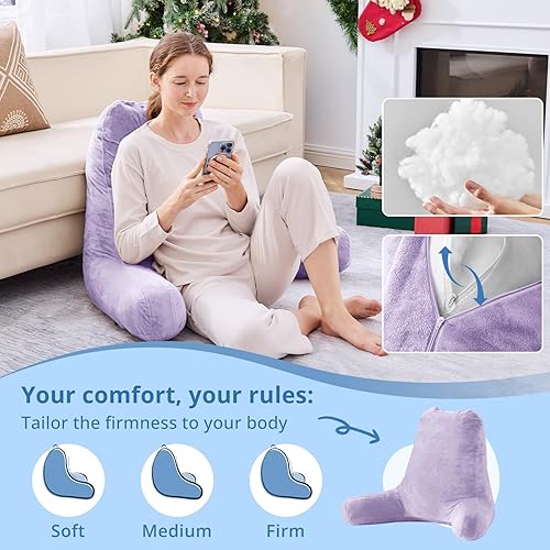 Miniatura 3 de Sasttie Almohadas de lectura, 25 pulgadas, para sentarse en la cama, terciopelo, jumbo, respaldo alto XL, apoyo de espalda para sofá y piso,