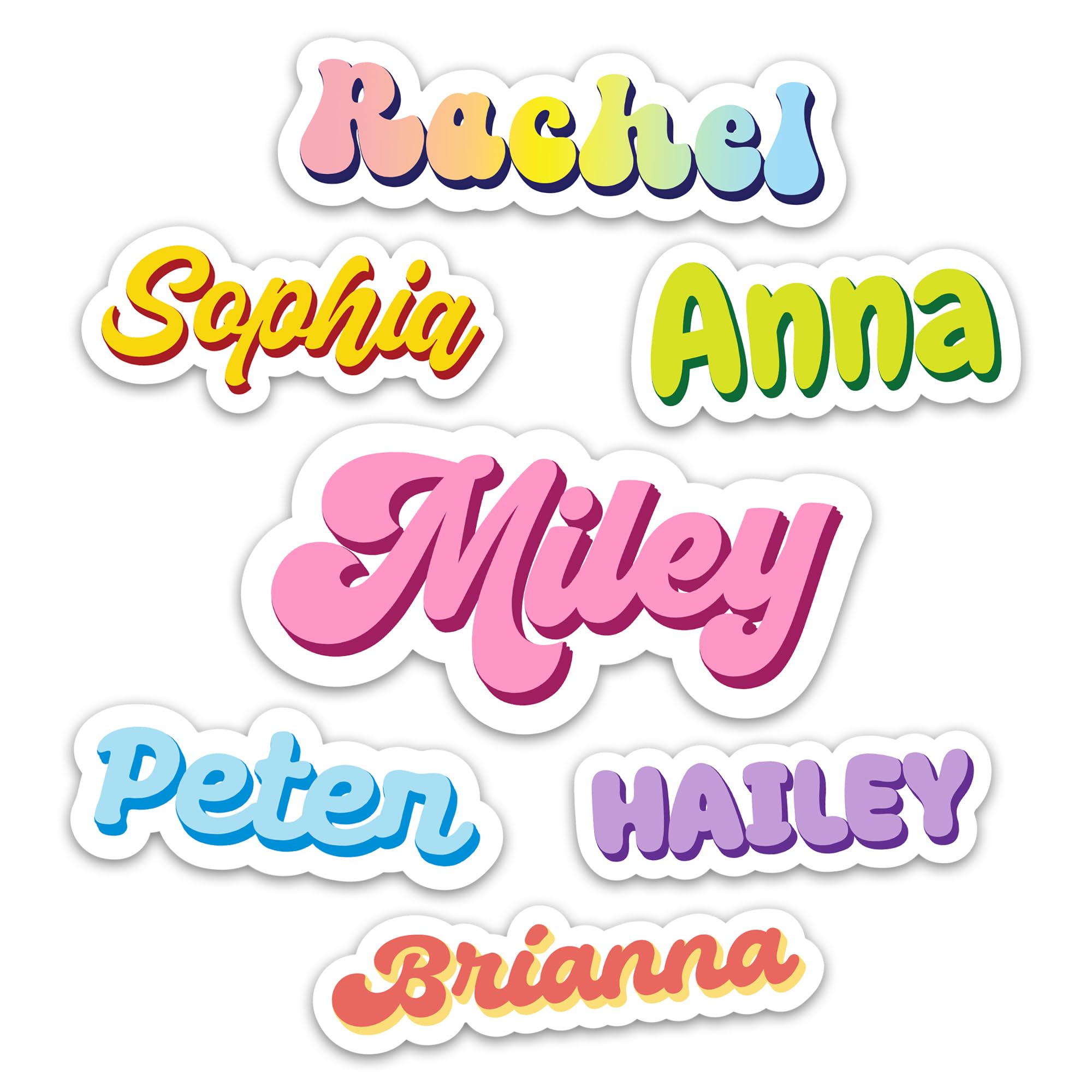 Custom Name Sticker Cute Colorful Retro Personalized Name Sticker Custom Decals Waterproof Vinyl Stickers for Laptop Phone Water Bottle Tumbler Kindle