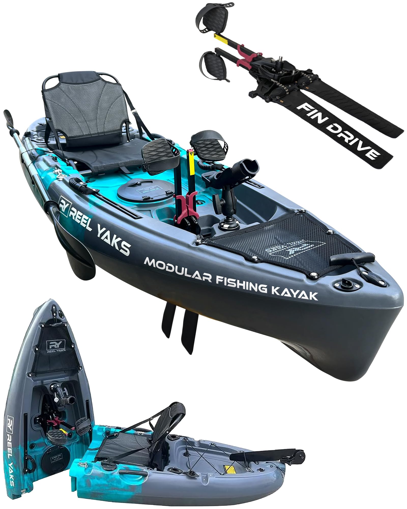 Reel Yaks Raptor Modular Fishing Kayak - 9.5ft Lightweight Sit On Top Kayak for Adults & Youth - Stable & Portable, Ideal Space-Saving Design for