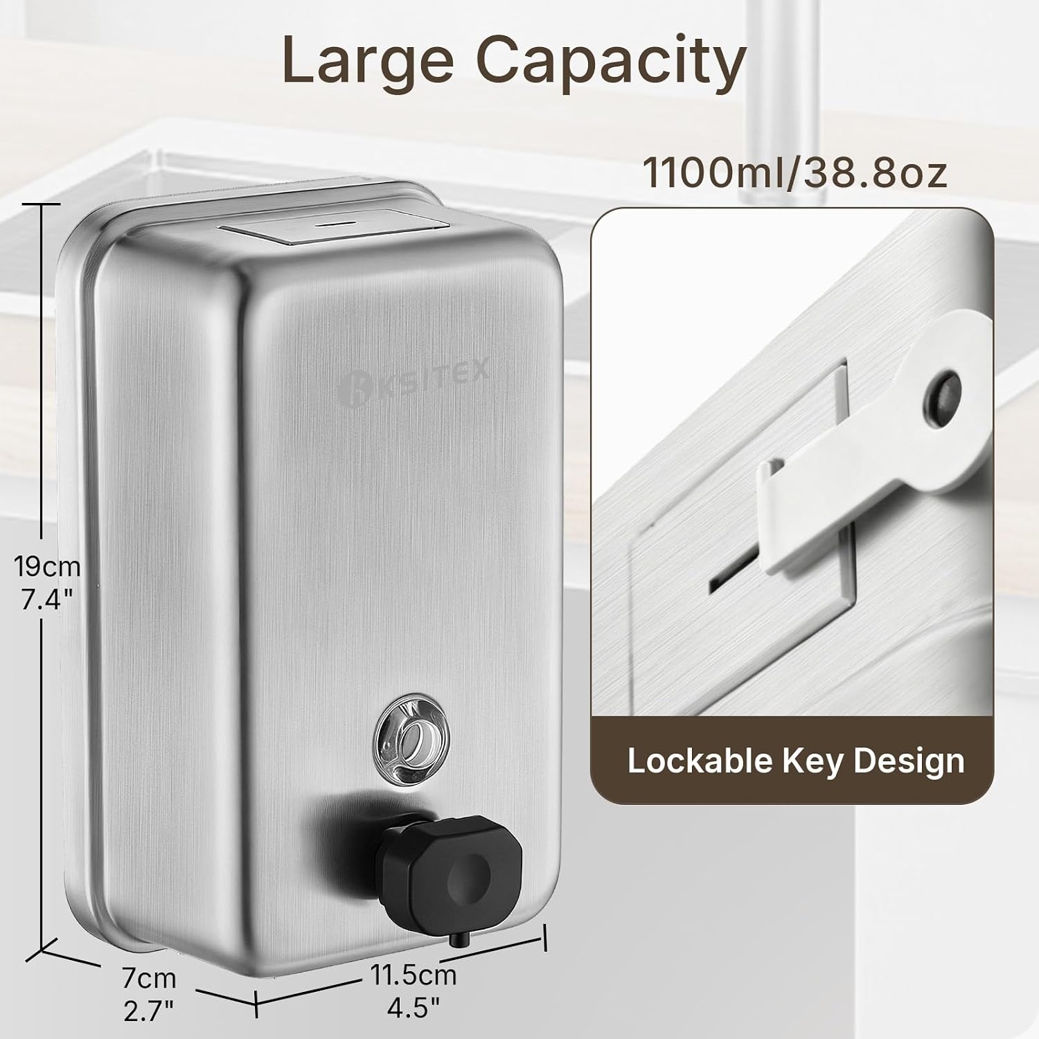 SUS304 Stainless Steel Soap Dispenser Wall Mounted,37oz