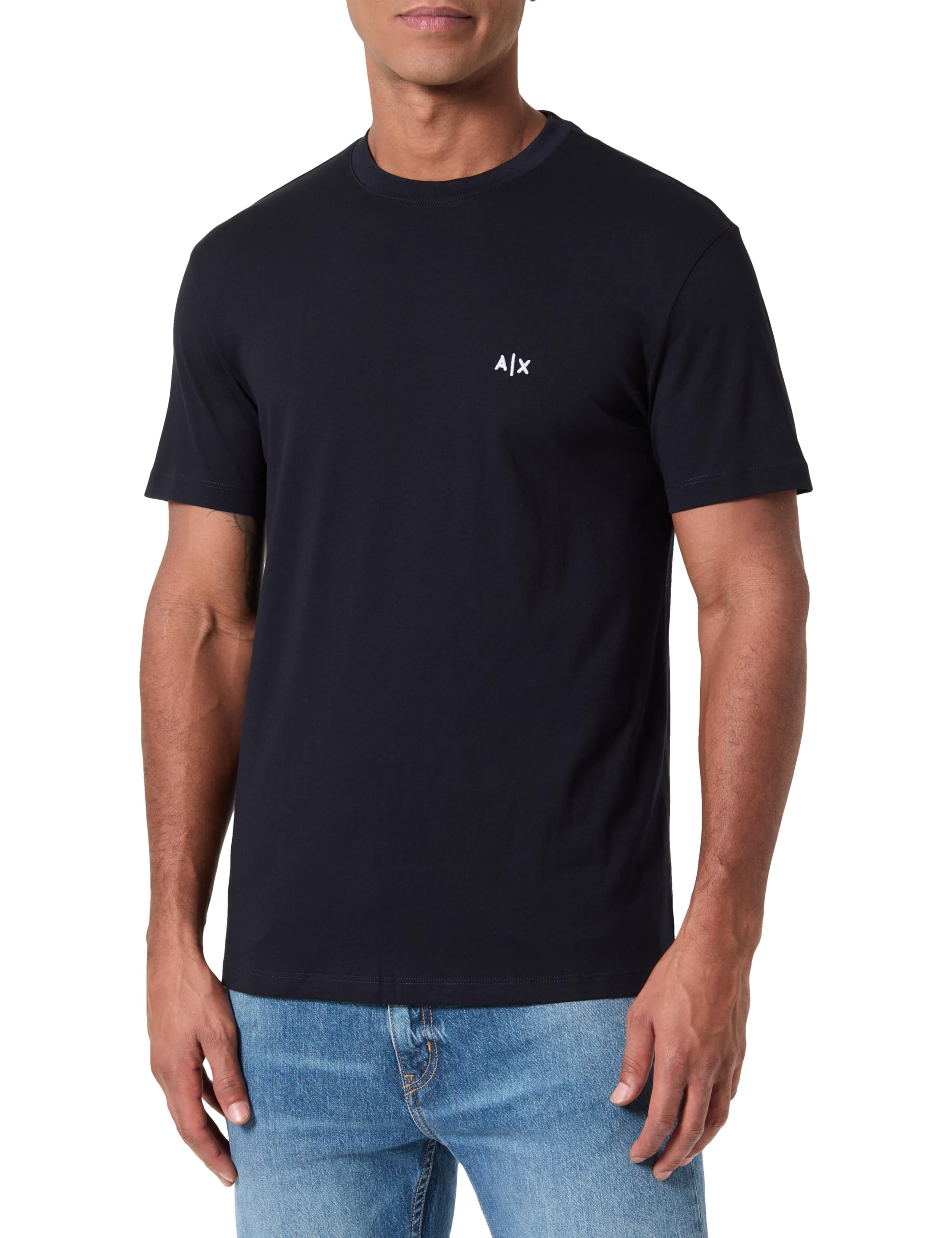 Armani Exchange Men's Essential - Camiseta de Manga Corta con Logotipo de Monograma Lateral, Color Azul, Talla M, Azul Oscuro, M