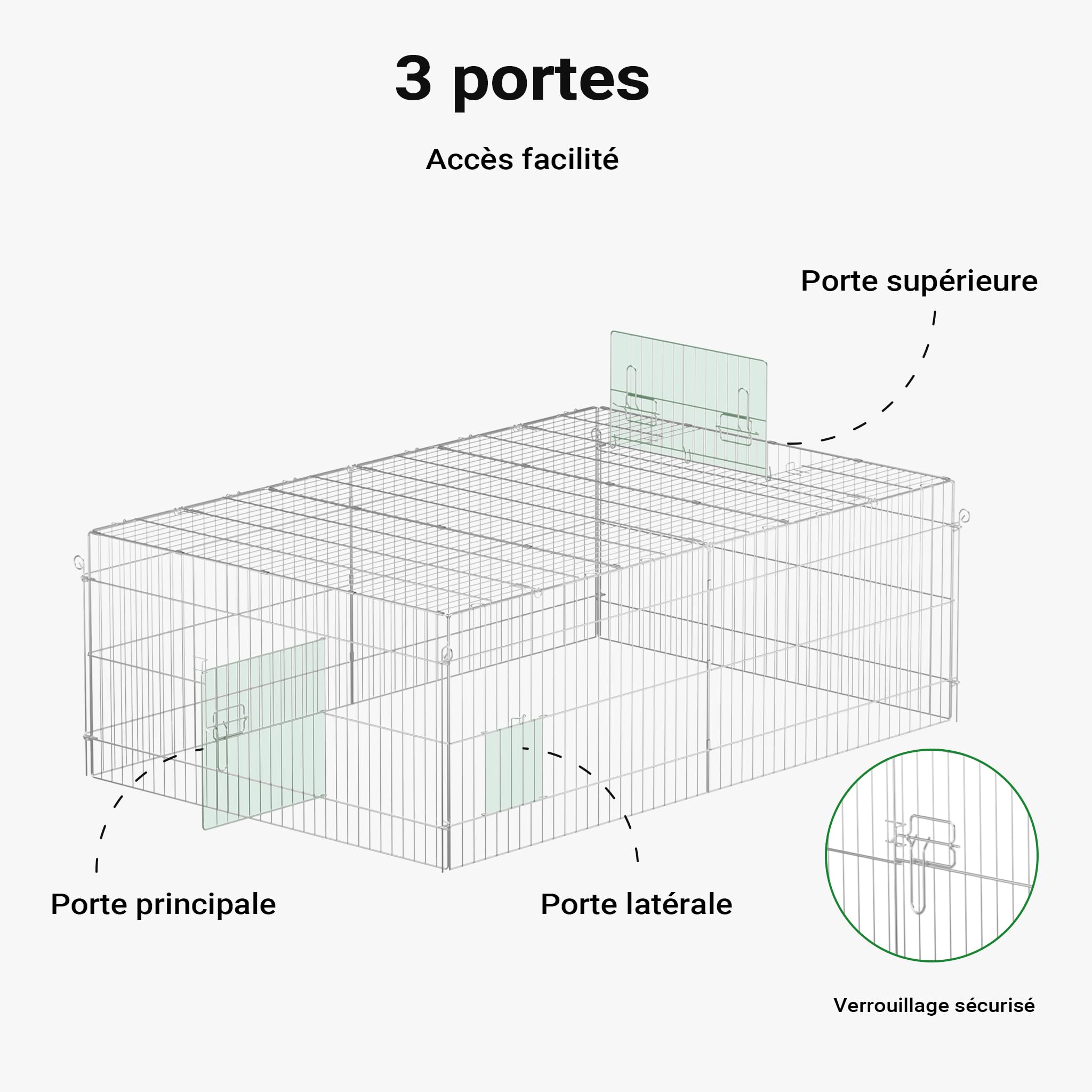 Wiltec Parc enclos pour Petits Animaux domestiques 2160 x 1160 x 650 mm Acier Clôture verrouillable Protection Solaire Cage Lapin Hamster Cochon d'Inde