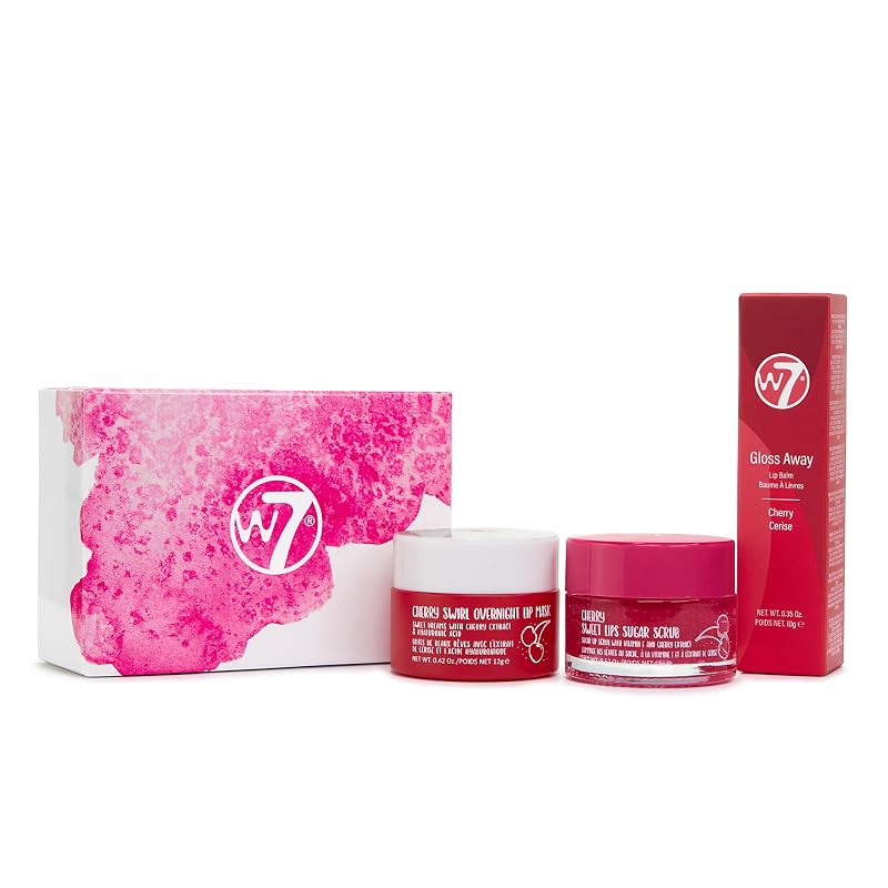 W7 Sweet Dreams Trio de Cuidados Labiais com Máscara Noturna, Bálsamo e Esfoliante de Cereja
