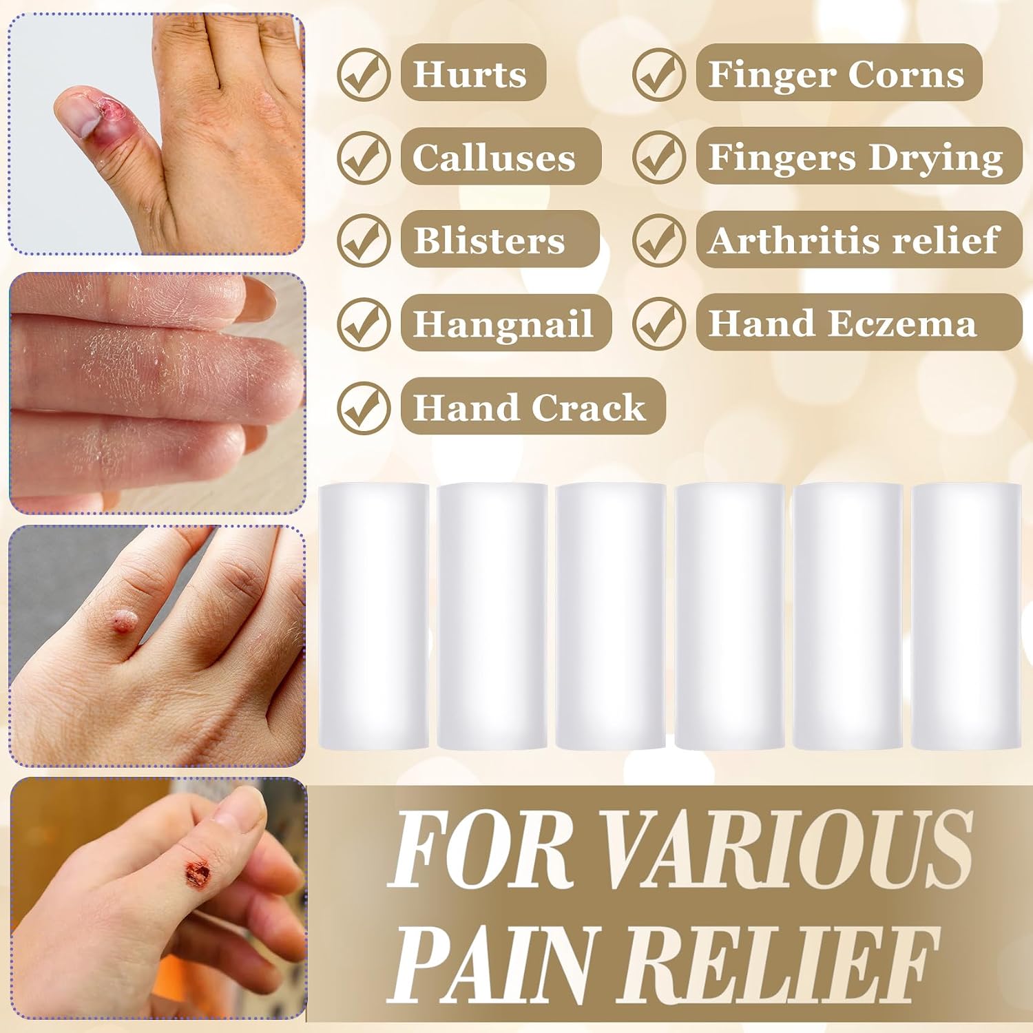 Pndeyo 6pcs Gel Finger Sleeve, Silicone Finger Cots Protectors, Elastic Clear Finger Cushions Tubes for Arthritis Finger Corns Cracking Blisters Calluses Protect
