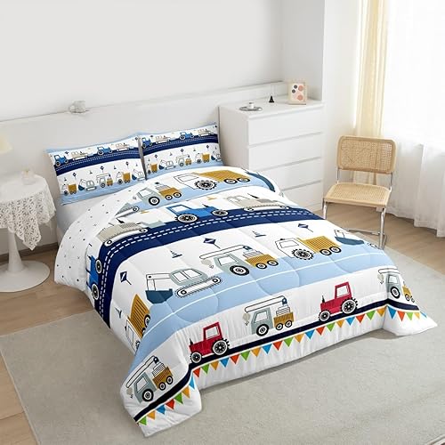 Miniatura 2 de Feelyou Juego de edredón de construcción, equipo para niños, camiones, juego de funda de edredón para niños, juego de ropa de cama de excavadora y