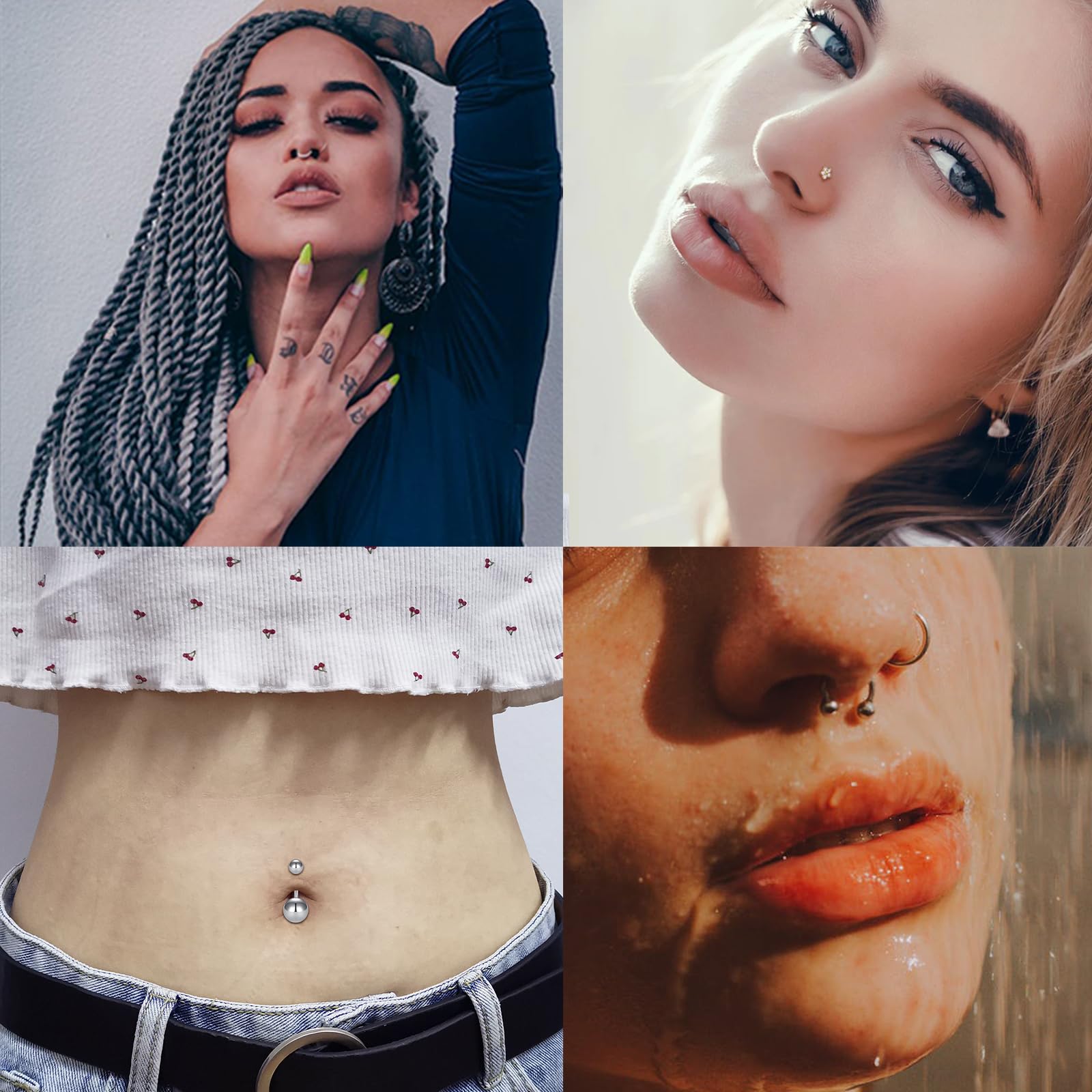 WillTen 100PCS Piercing Kits für alle Piercings, 12G 14G 16G Piercing Set Werkzeuge für Nase Septum Bauchnabel Lippe Zunge Knorpel Ohr Tragus Helix Piercing mit Piercing Schmuck Klemmen Tool Kit
