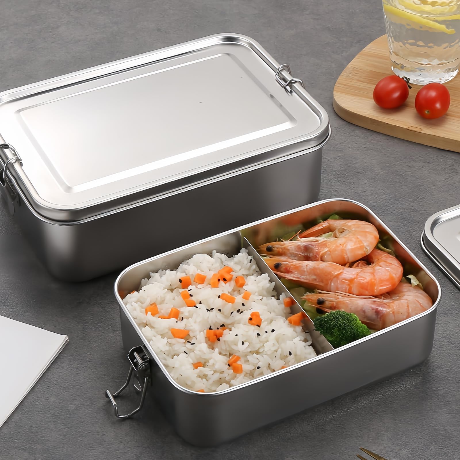 BORDEAG Pudełko śniadaniowe ze stali nierdzewnej, 850 ml, 1400 ml, 2400 ml, stal nierdzewna, pudełko na lunch, metalowe, z przegródkami, wyjmowane, pudełko na kanapki, pudełko na przekąski, pudełko na