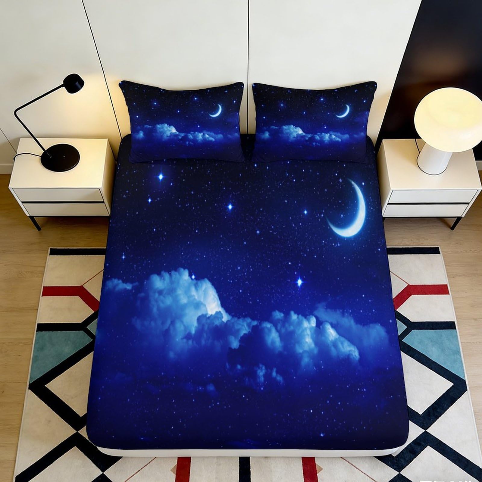 Jqzkxnhpbr Style-8 3D Printed Galaxy Starry Sky Fitted Sheet Microfiber Soft Mattress Cover Cosmic Nebula For Bedroom Decor 90X200x25cm