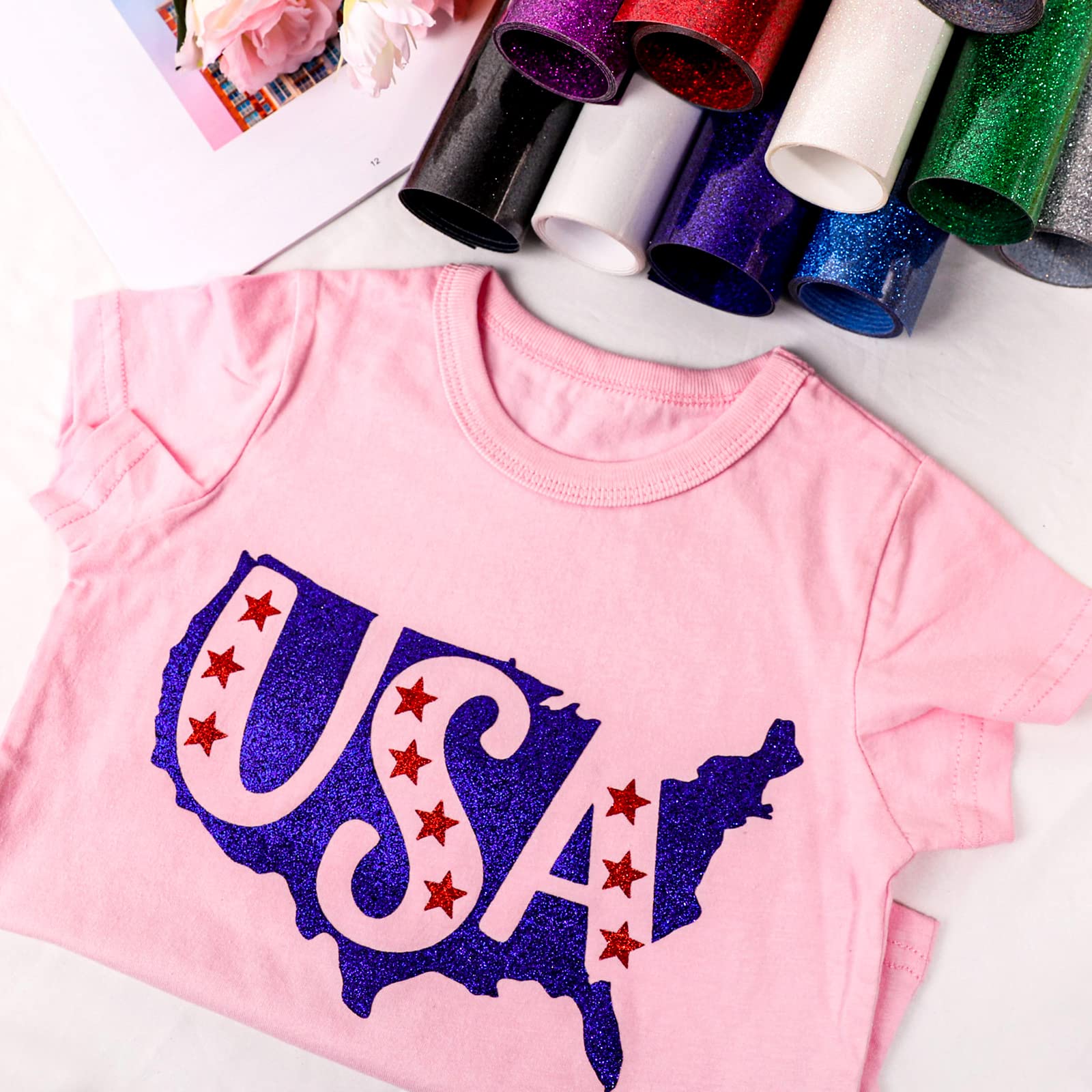 16-Sheet Glitter Heat Transfer Vinyl Bundle - 12x10 Inch HTV For T-Shirts & Crafts