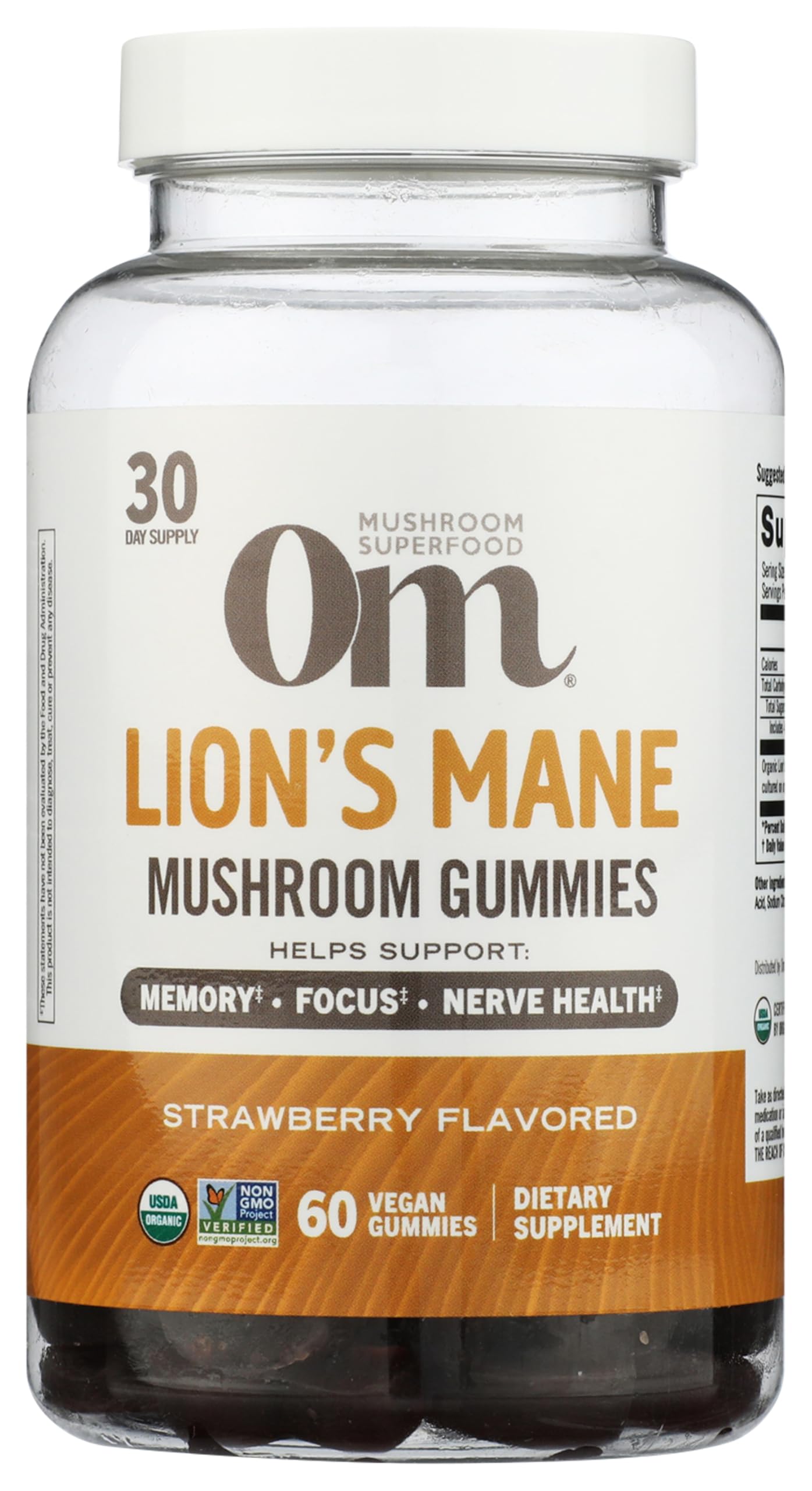 Om Lion’s Mane Mushroom Gummies - Organic Mushroom Supplement and Nootropic - Brain Supplements for Memory and Focus, 60 Count (30 Servings)​USDA Organic