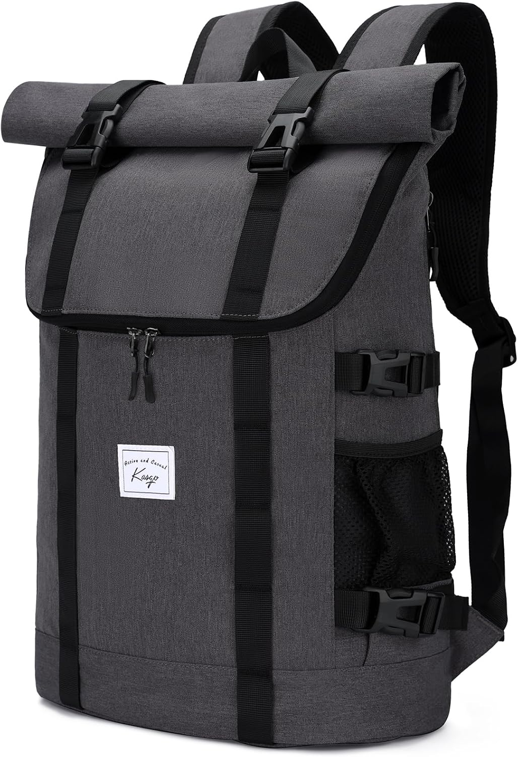 Kasqo Rolltop Backpack, Water-Resistant Backpack with Laptop Compartment for 15.6 Inch Computer Men Women 26L-33L Daypack