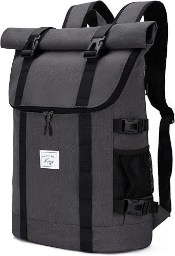 Kasqo Rolltop Backpack, 26L-33L Expandable 15.6 Laptop Backpack for Travel | 26L-33L Expandable, 15.6" Laptop Sleeve, Water-Resistant, Rolltop Design, Chest Strap, Luggage Strap, Modular Attachment